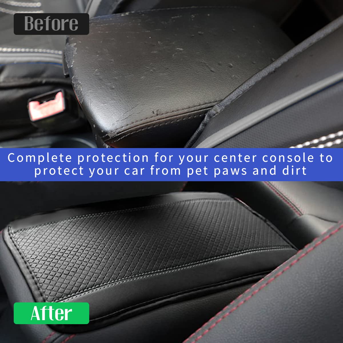 Ziciner Car Center Console Armrest Pad, 12.6X 7.2 Inch Pu Leather Waterproof Auto Armrest Seat Box Cover Protector, Universal Car Interior Accessories (Black & Grey)
