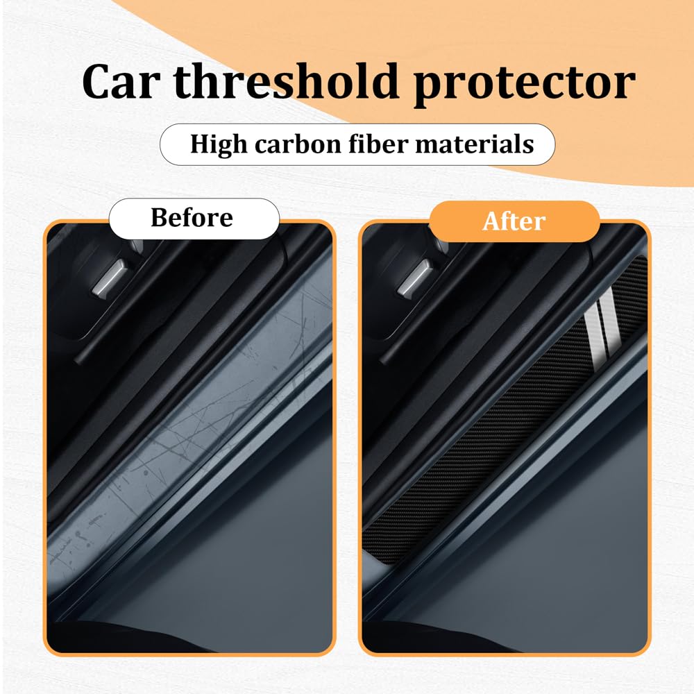 RGOAANC 4Pcs Car Door Sill Protectors, Anti Kick Pad Stickers, Carbon Fiber Threshold Cover Strips for Door Edge & Bumper (White
