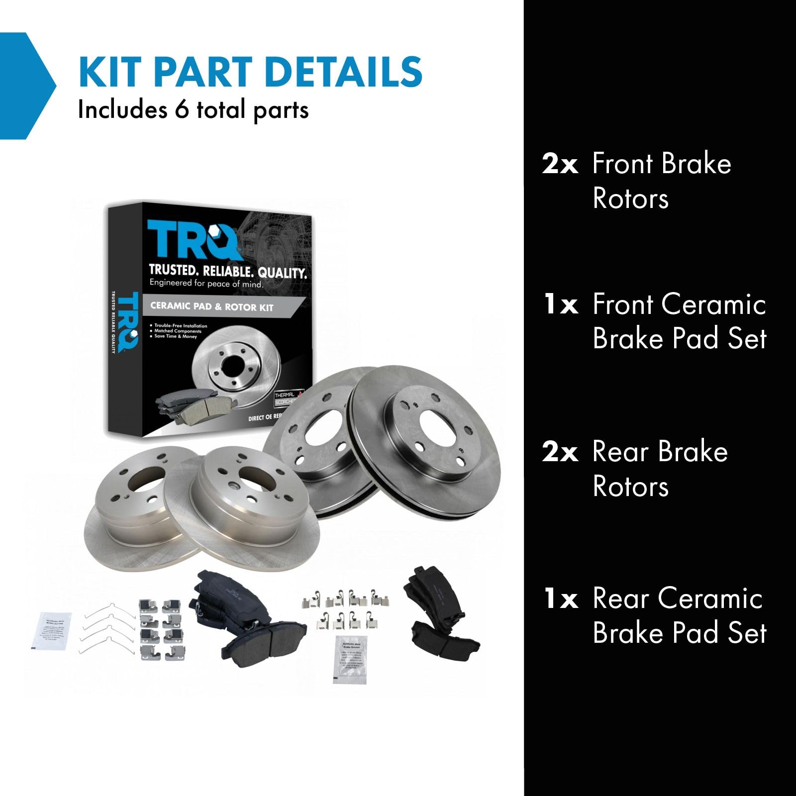 Trq Front And Rear Brake Pad & Rotor Kit Brake Pads Brake Rotor Ceramic Compatible With 1992-1999 Toyota Camry
