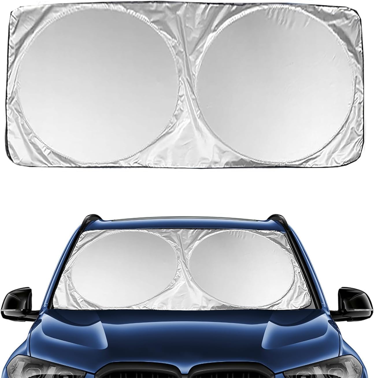 Round Car Windshield Sun Shade  Foldable UV Protection Front Window Sun Shield | Reflective Heat Resistant Sun Visor | Universa