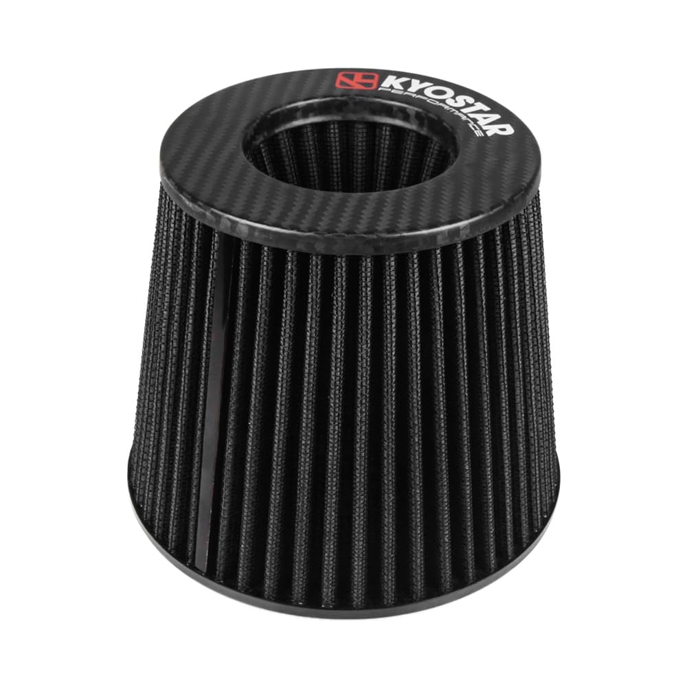 Kyostar Universal Carbon Fiber 3 Inch 76mm Air Intake Cone Filter Replacement Quality Dry Air Filter, Black