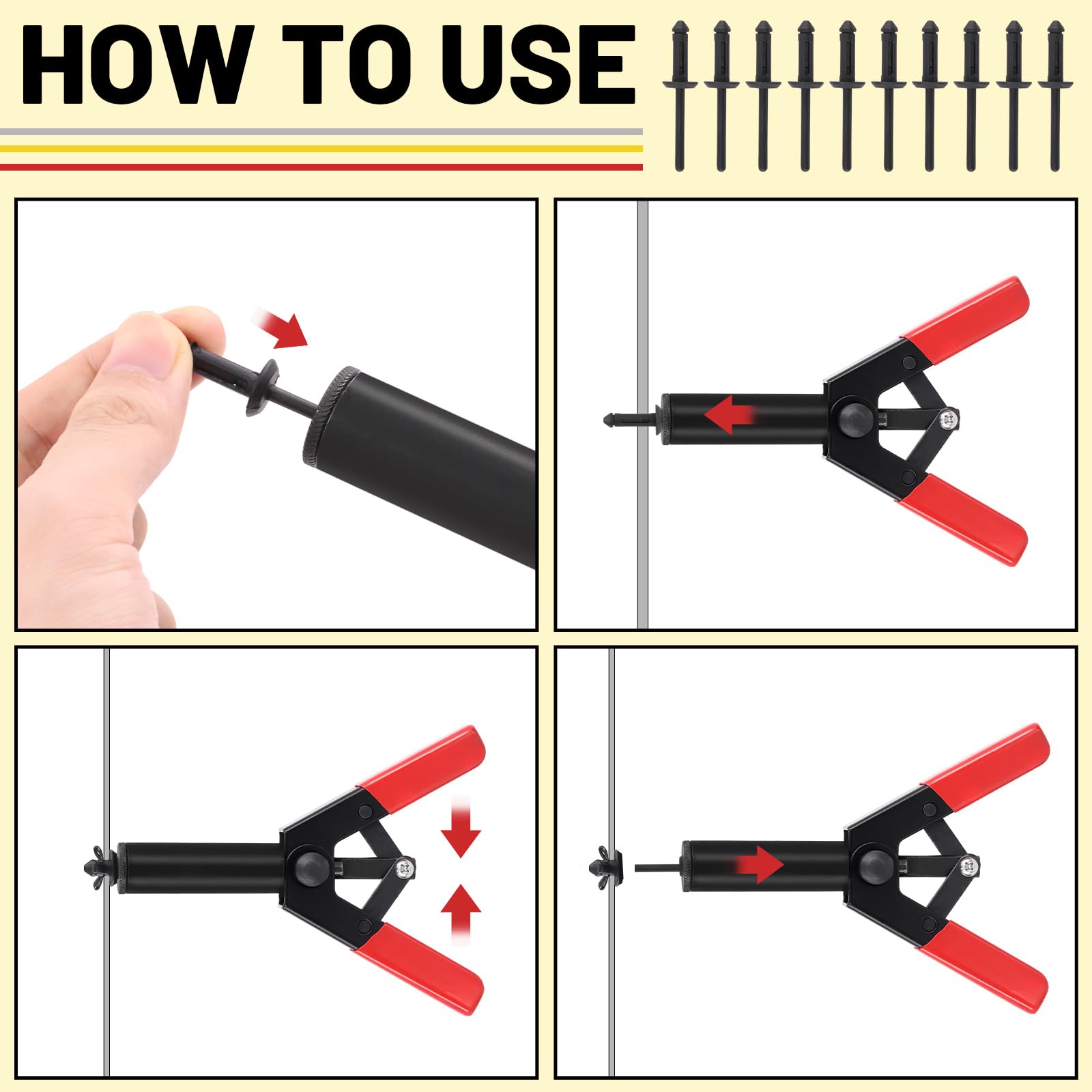 Mardatt 46Pcs Plastic Rivet Gun Kit With Nylon Blind Rivets, Fastener Removal Tool And Precision Tools Hooks, Plastic Rivets Safe Metal Plastic Clips Removal Hand Riveter For Automotive Removing