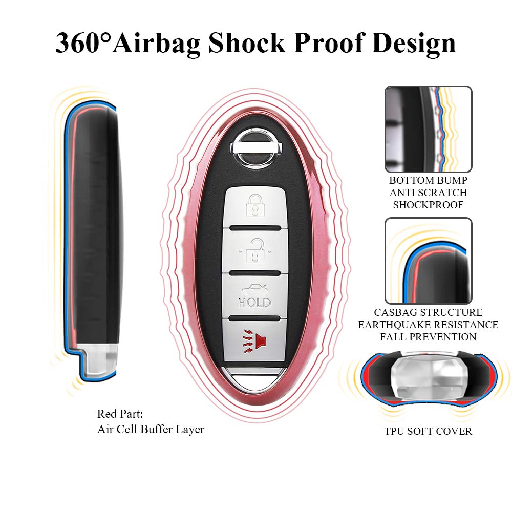 Qbuc Car Key Cover, 3 4 5 Button Case Key Fob Cover With Key Chain, Replacement Key Fob(Pink)