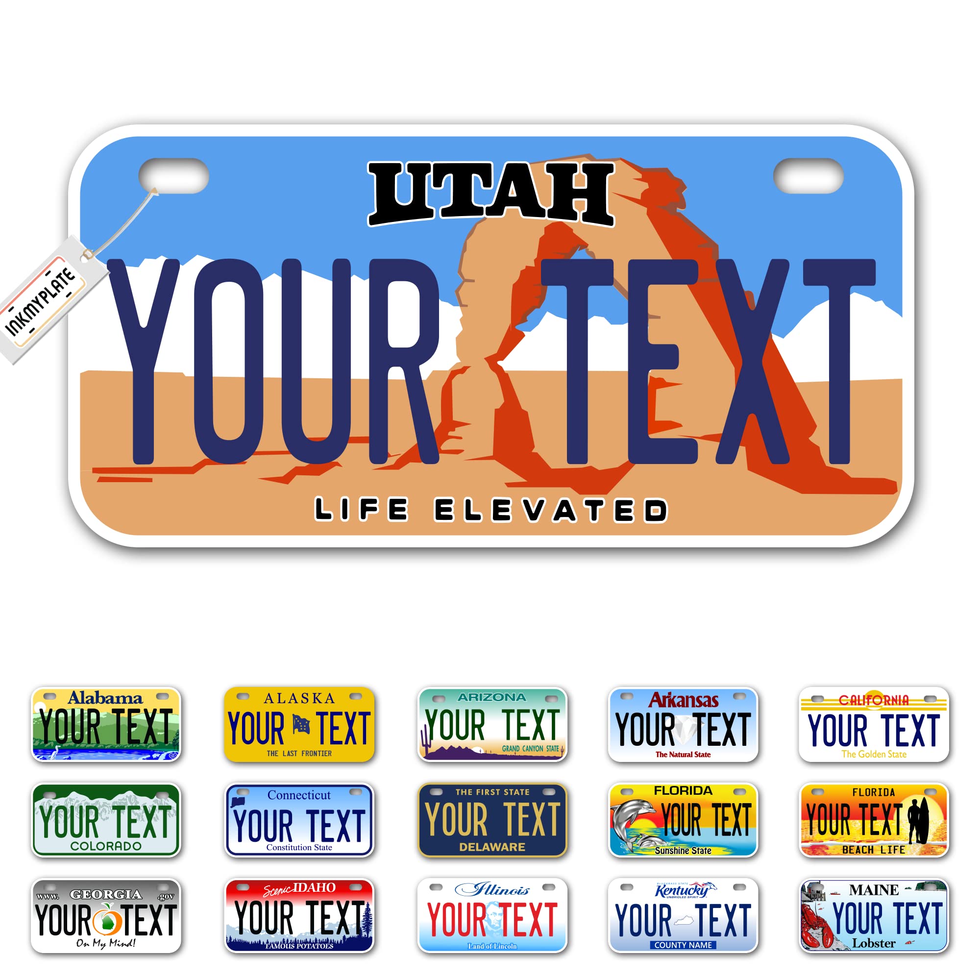 Inkmyplate Personalized Utah Small License Plate | Bike 6X3 Inch | Select From All 50 States | 3 Sizes | Custom License Plates For Kids Bicycles | Power Wheels | Usa Thick .040 Aluminum