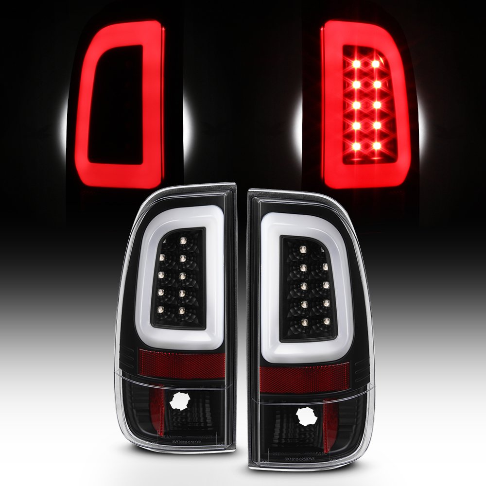 Akkon - For 1997-2003 Ford F150 99-07 F250 F350 F450 F550 Superduty Led Tube Black Tail Brake Lamps Left+Right Side Pair