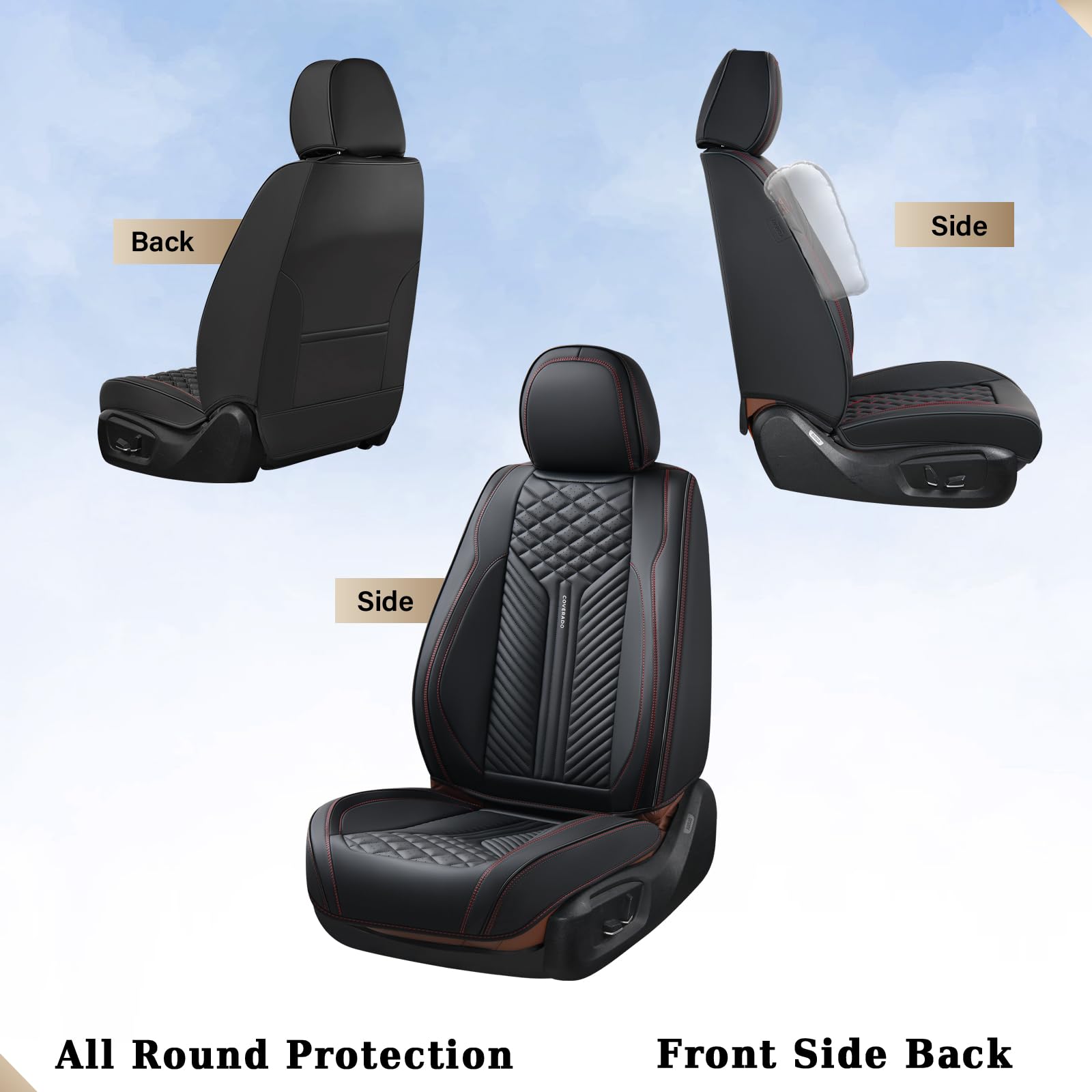 Coverado Car Seat Covers Full Set, 5 Seats Leather Seat Covers For Cars, Waterproof Front And Rear Car Seat Protectors Cushions