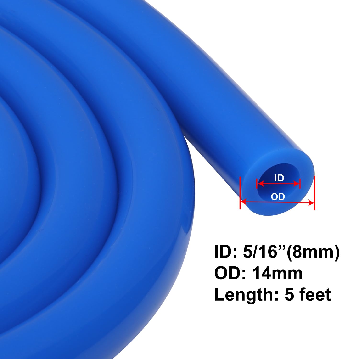 Podavelle 5/16'' 8mm ID Silicone Vacuum Hose Line Tubing 5FT Blue 130 PSI Maximum Pressure