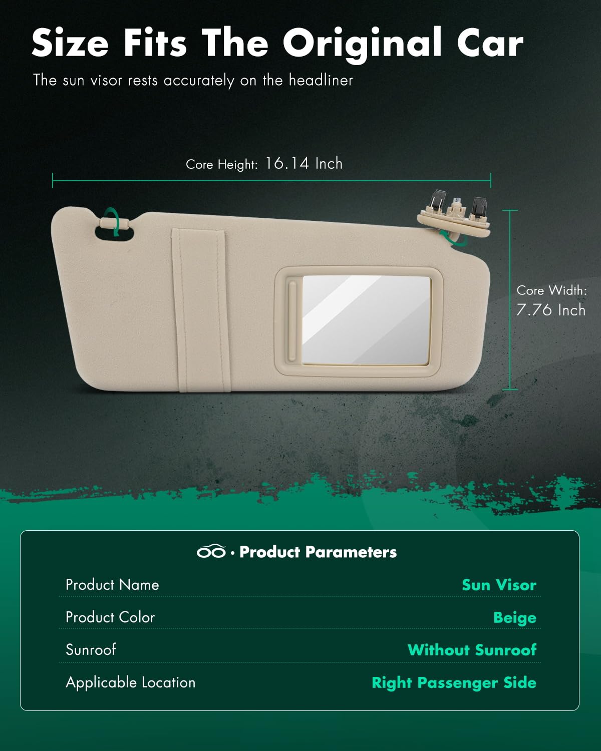 Scitoo Car Sun Visor Assbembly Right Passenger Side Fit For 2006-2011 For Toyota For Camry Beige Without Sunroof(With Mirror)