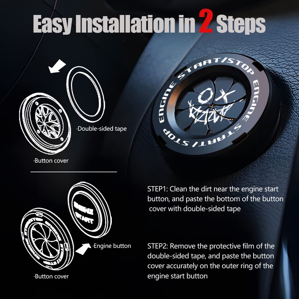 Tybasthe Rotary Push Start Button Cover, Evil Smiley Car Accessories Engine Start Stop Button Cover, Car Stickers Interior Decor, Motorcycle Ignition Key Switch Cover, Black
