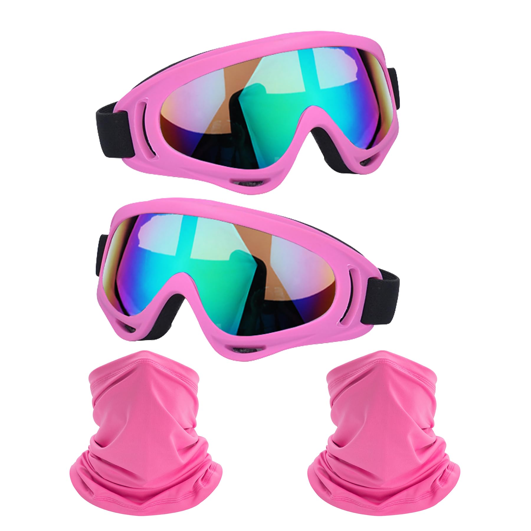 Ljdj Motorcycle Goggles,2 Pack Dirt Bike Atv Motocross Riding Hiking Protective With 2 Pack Neck Breathable Bandana Mask (Rose P
