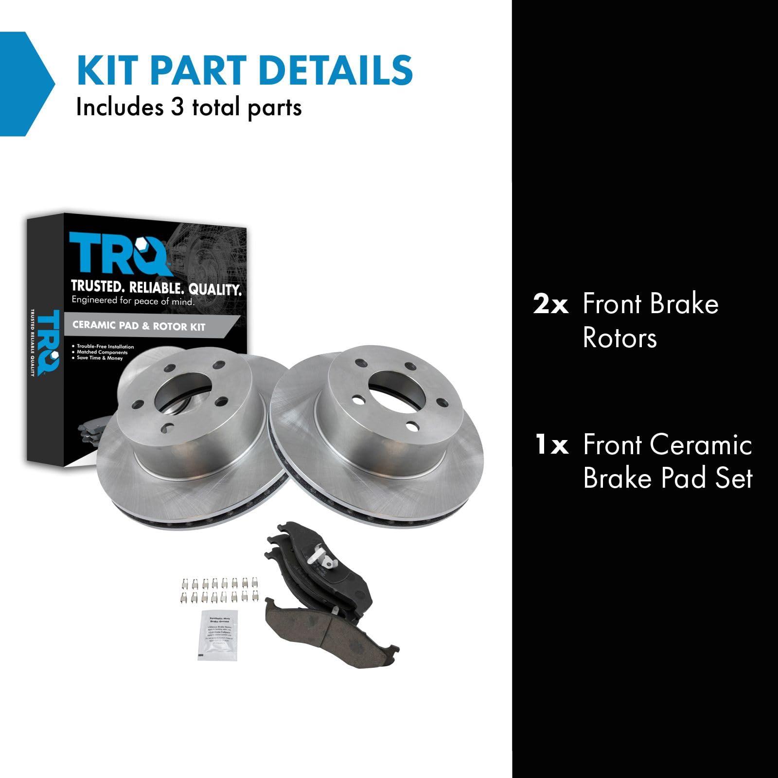 Trq Front Brake Pad & Rotor Kit Brake Pads Brake Rotor Ceramic Compatible With 1990-1998 Jeep Cherokee 1990-1992 Comanche 1993-1