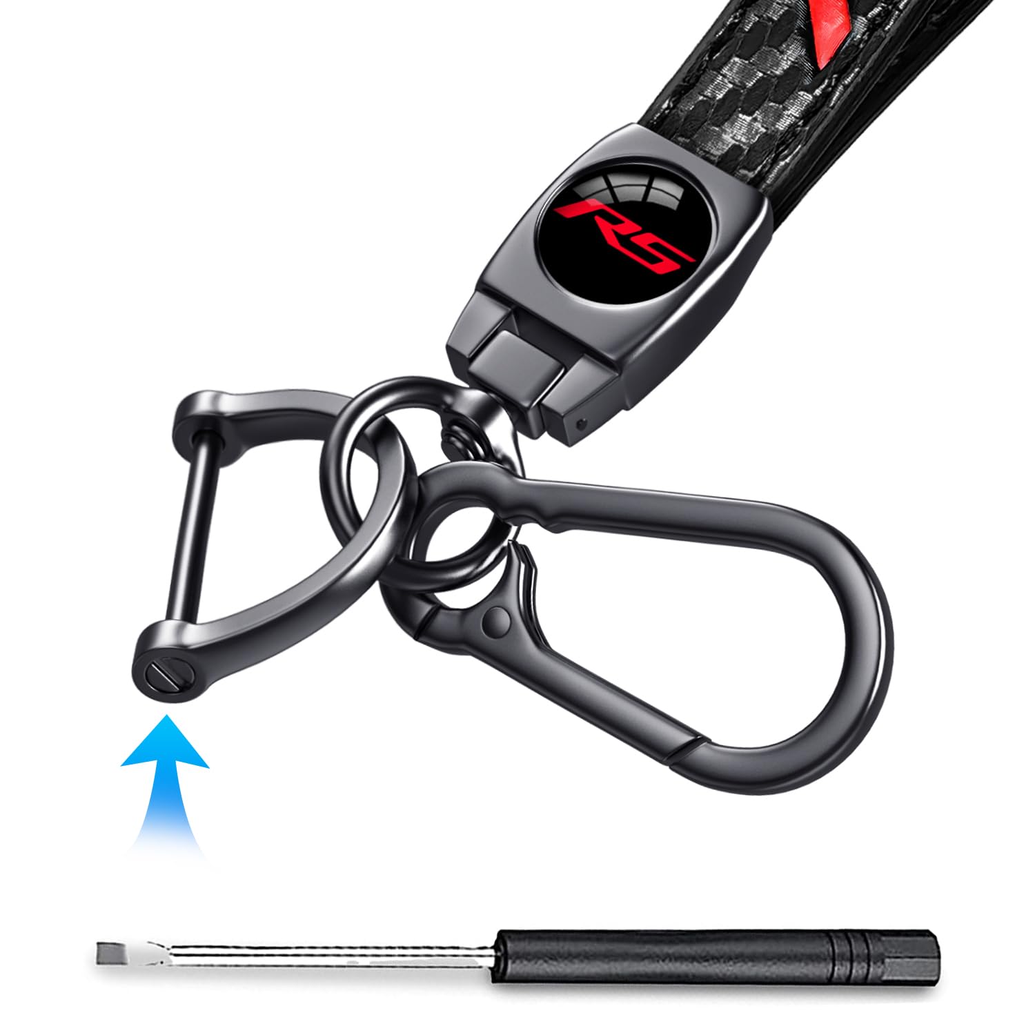 Annloysky Black Carbon Fiber Leather Car Metal Key Chain Keyring Accessories Compatible with Chevy Camaro RS Cars Accessories