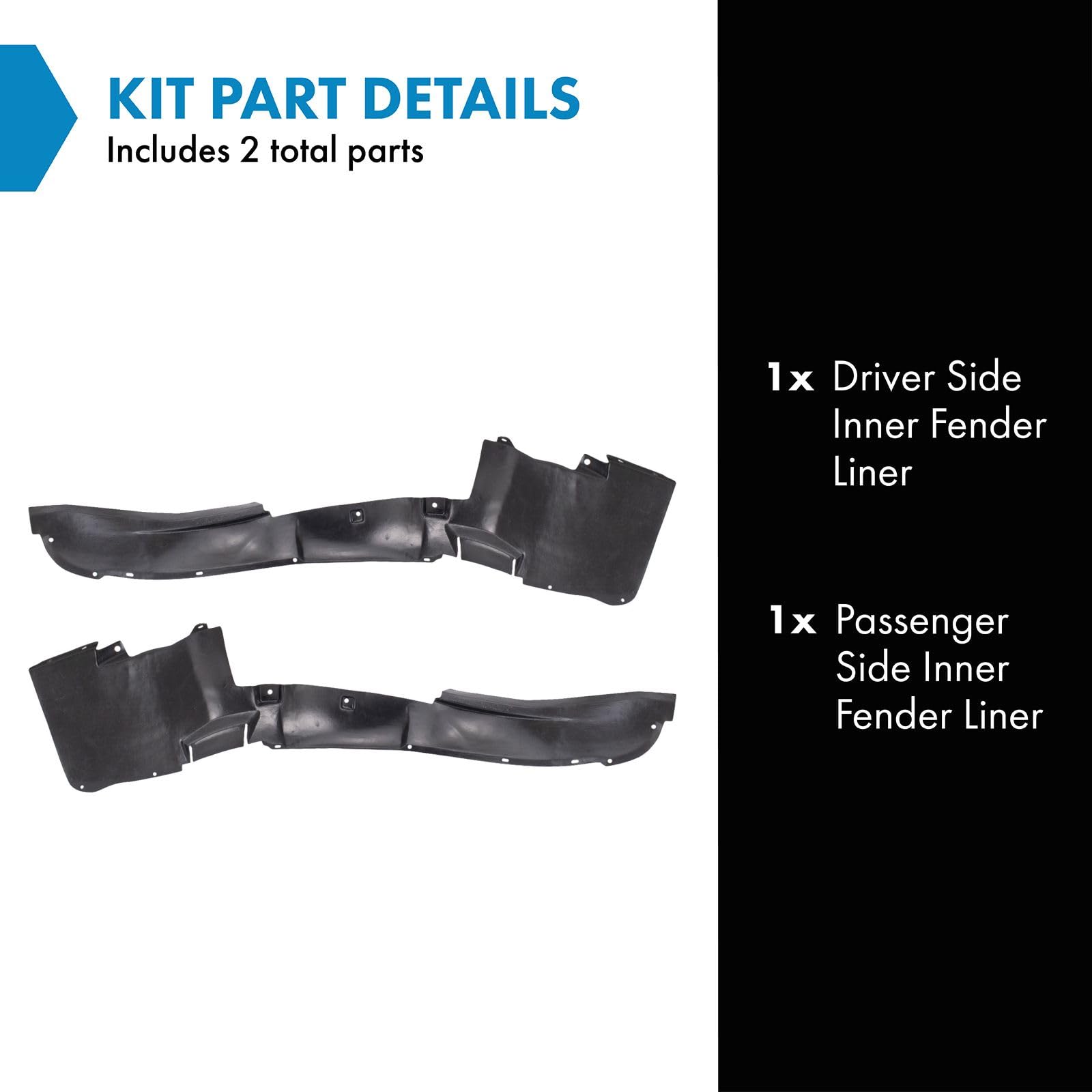 TRQ Inner Fender Liner Set for 1995-1999 Dodge Neon & Plymouth, Model BDA16532, Durable Protection