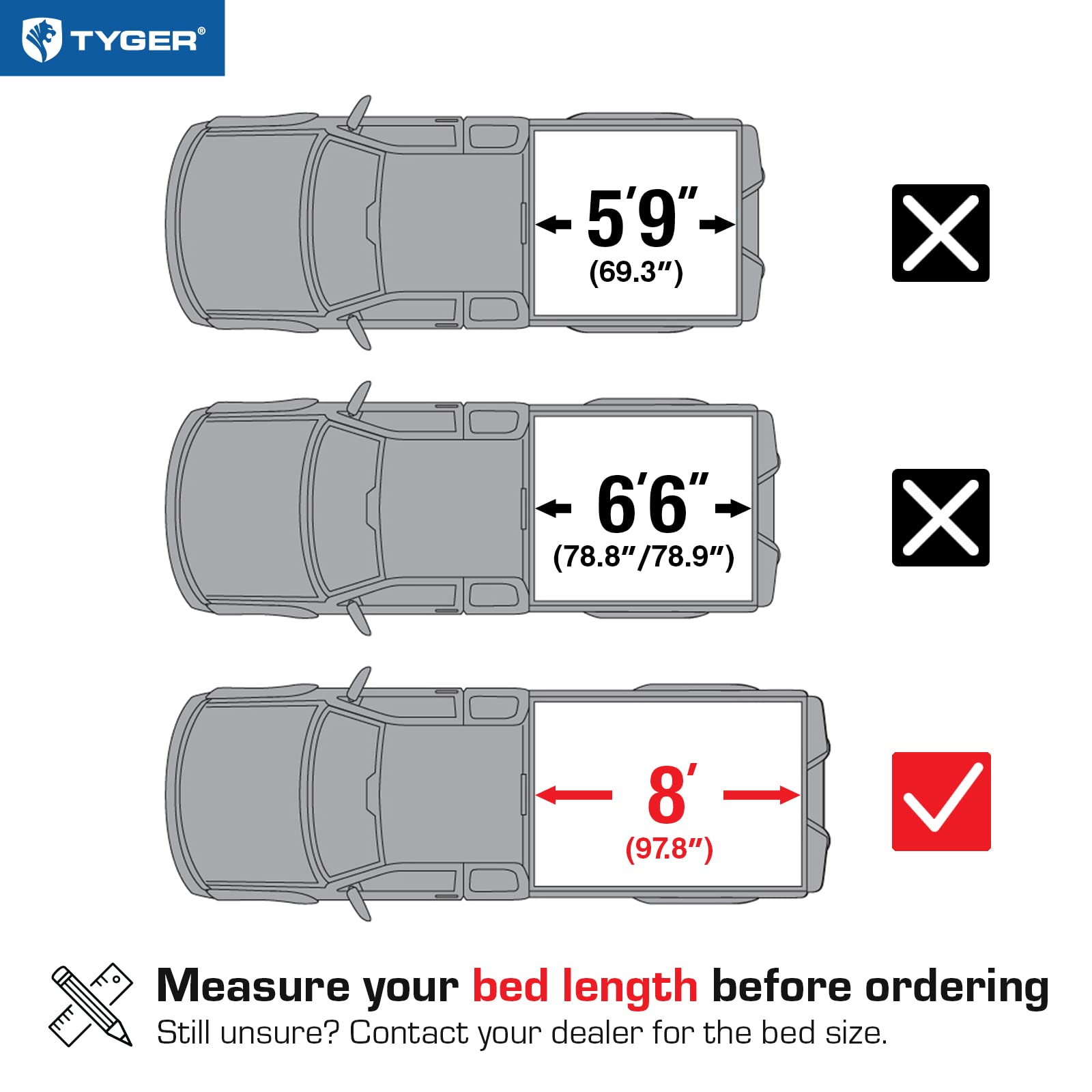 Tyger Auto T3 Soft Tri-Fold Truck Bed Tonneau Cover Compatible With 2014-2018 Chevy Silverado / Gmc Sierra 1500; 2015-2019 2500