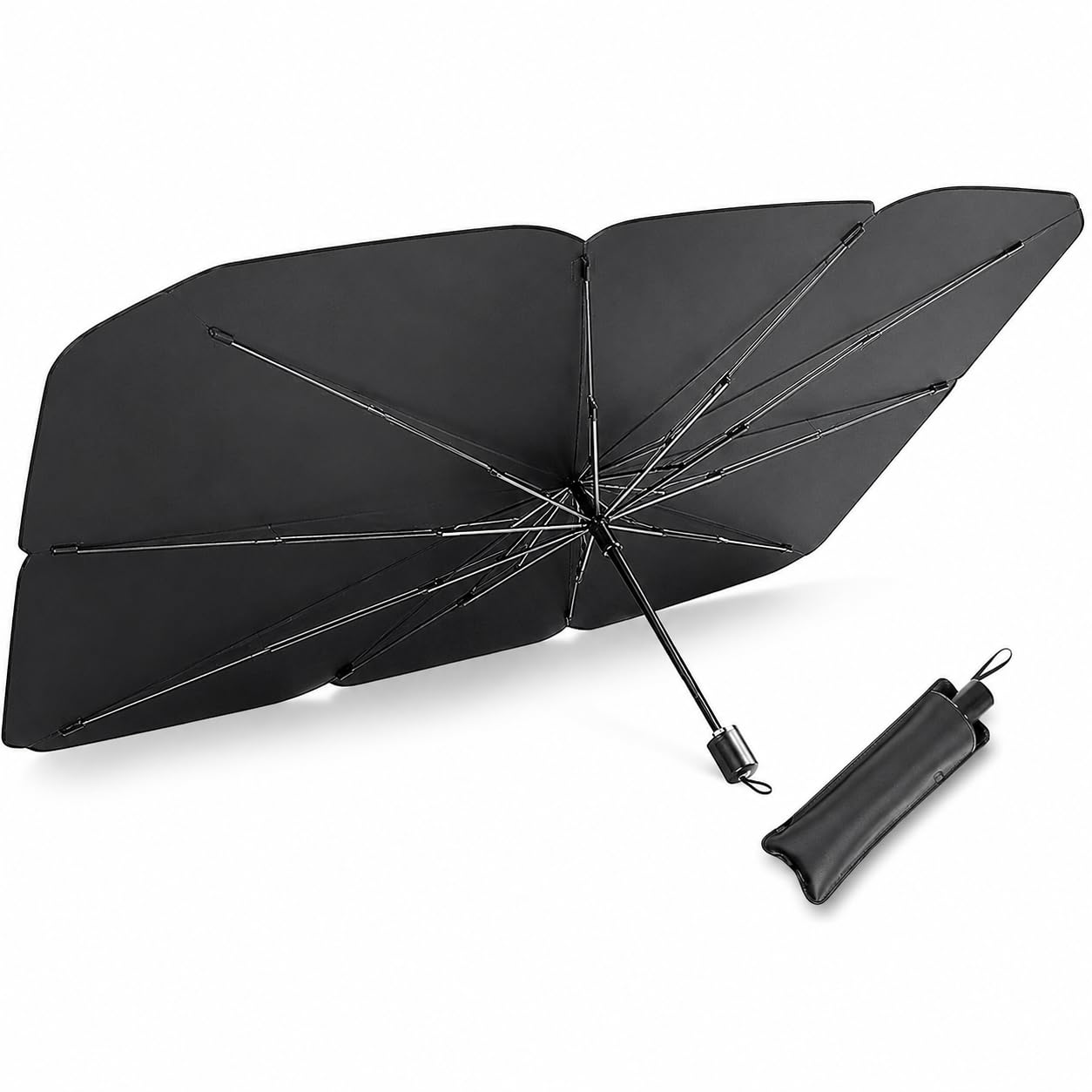 ADAKASI Car Windshield Umbrella Sun Shade Foldable Sunshade for Front Window UV Heat Protection Reflective Auto Shield with Stor