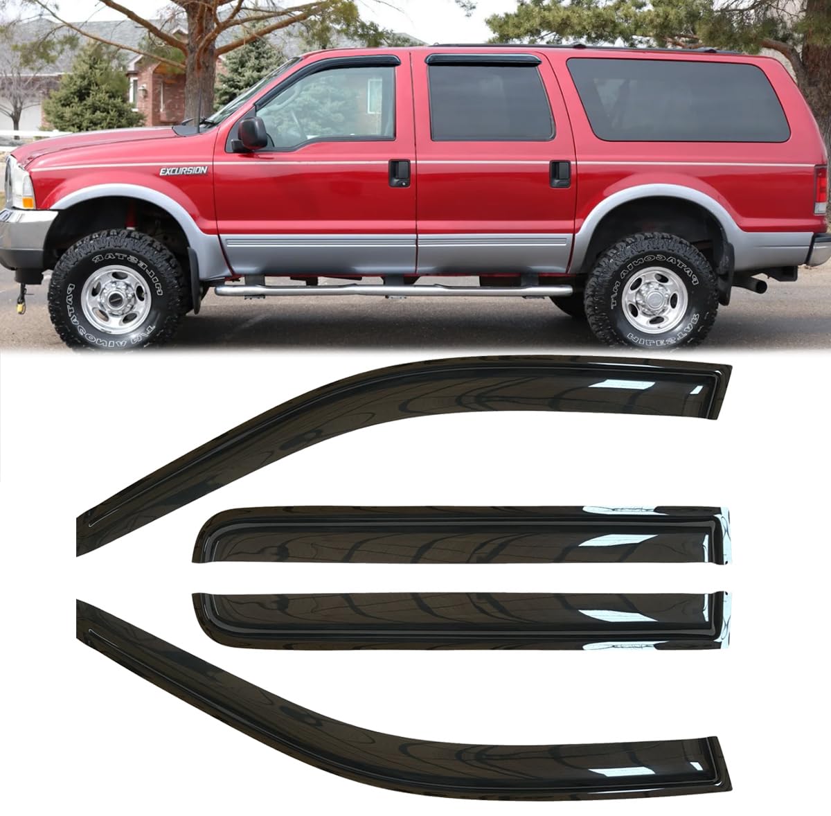 Deebior 4Pcs Outside Mount Style Window Rain Guards Durable Side Window Wind Deflectors Dark Smoke Vent Window Visors Compatible