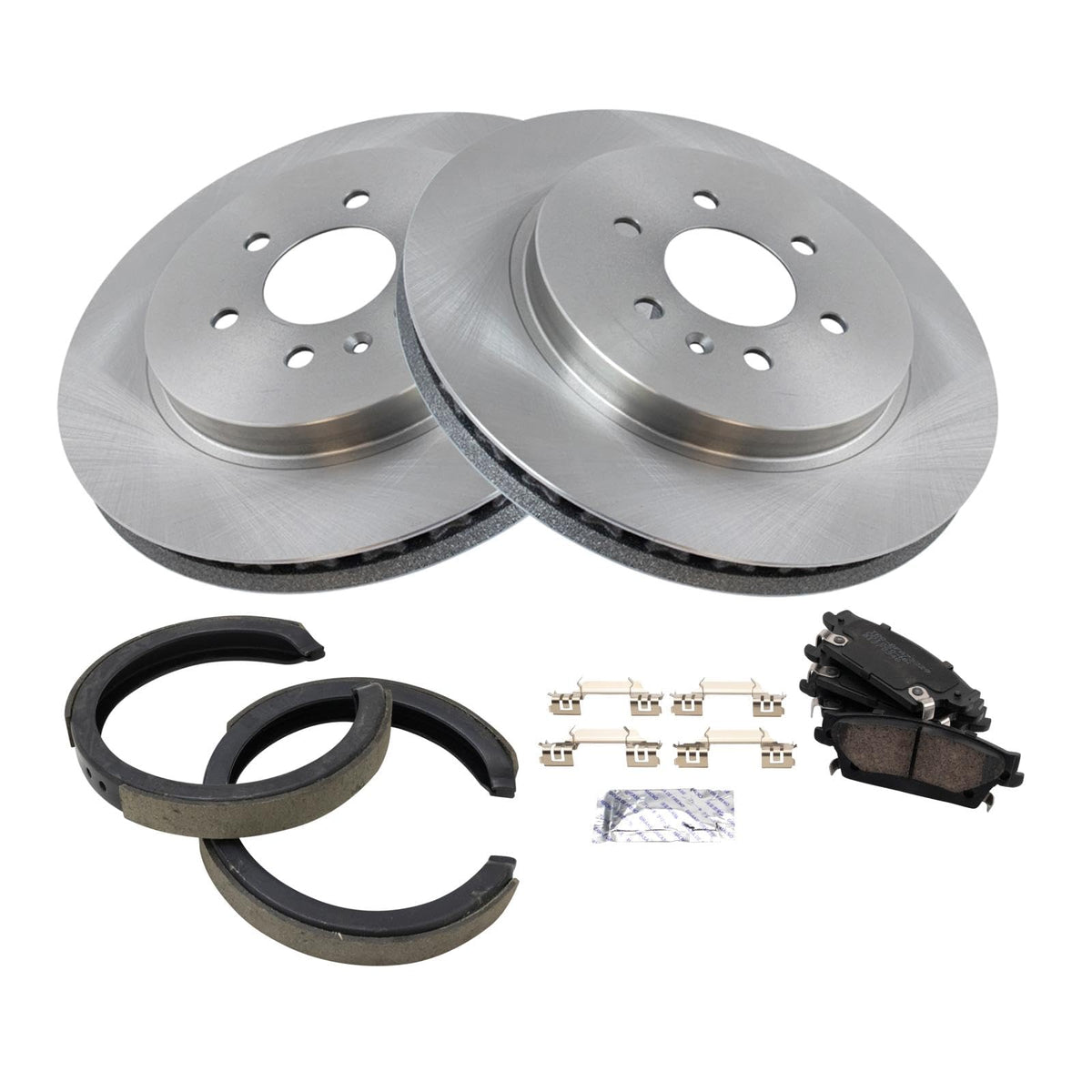 Trq Rear Brake Pad & Rotor Kit Brake Pads Brake Rotor Parking Brake Shoe Set Ceramic Compatible With 2004-2009 Cadillac Srx
