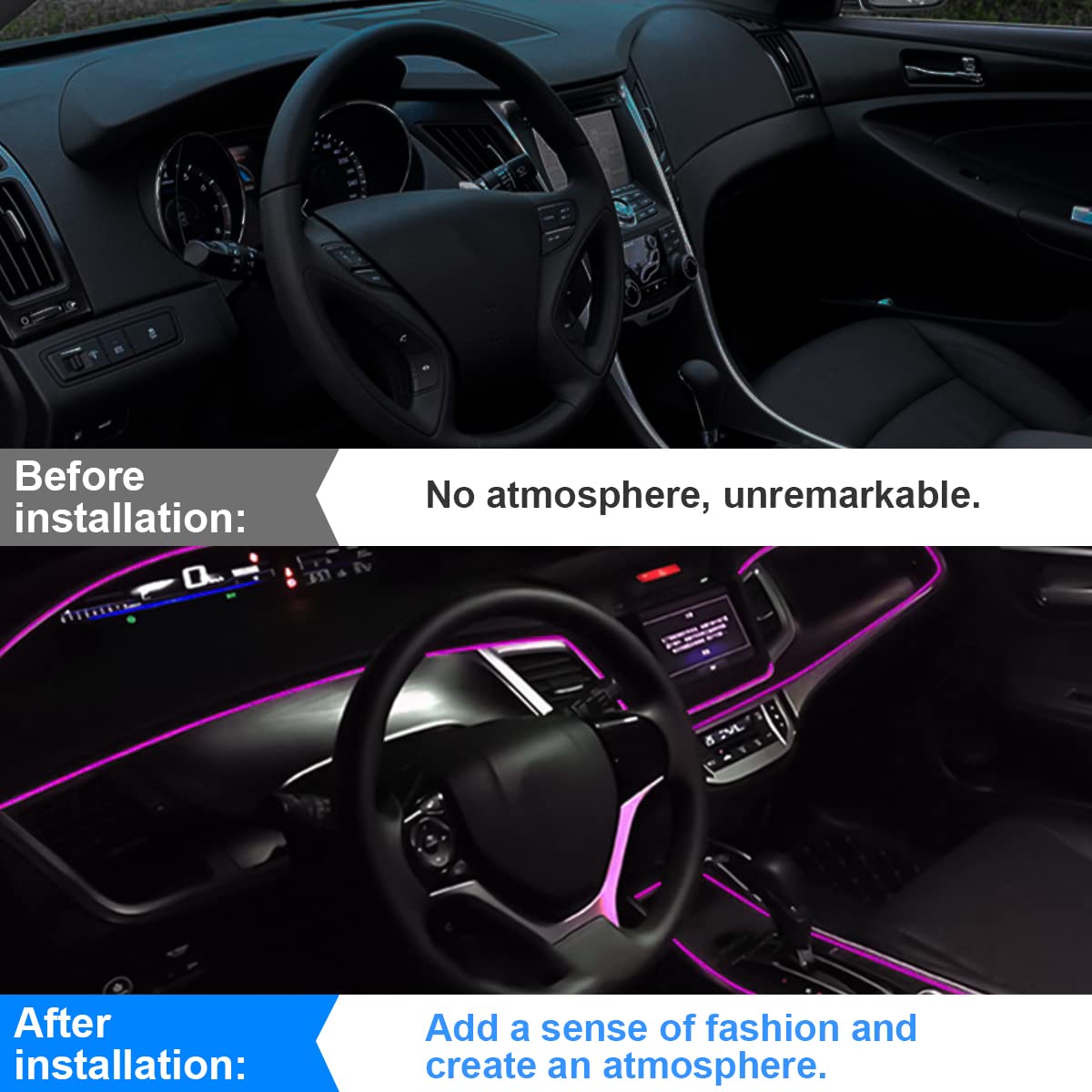 El Wire Interior Car Led Strip Lights, 10Ft/3M Usb Auto Neon Light Strip With Sewing Edge, Electroluminescent Car Ambient Lighting Kits With Fuse Protection, Car Decoration Accessories (Purple/10Ft)