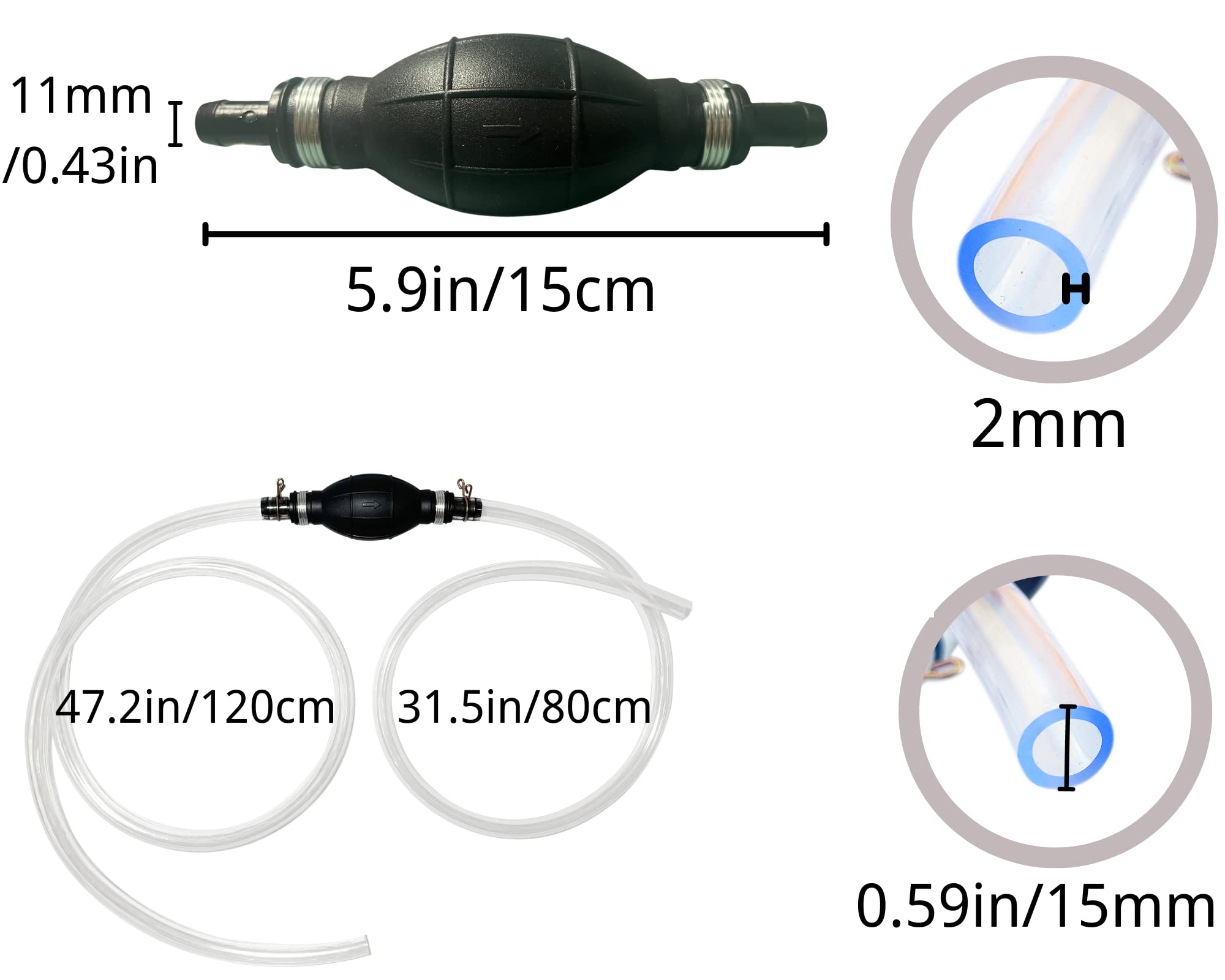 Brandon-Super Gasoline Siphon Hose, Fuel Transfer Siphon Pump For Gas, Oil, And Water, Manual Fuel Pump With 2 Pvc 15Mm Hoses An