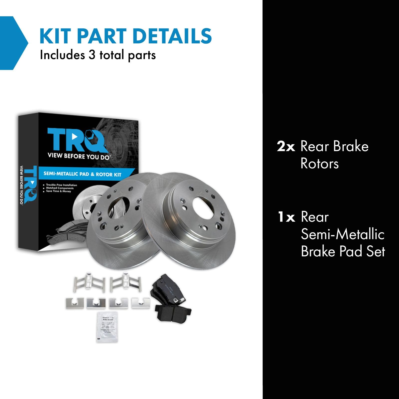 Trq Rear Brake Pad & Rotor Kit Brake Pads Brake Rotor Semi-Metallic Compatible With 2002-2004 Honda Cr-V