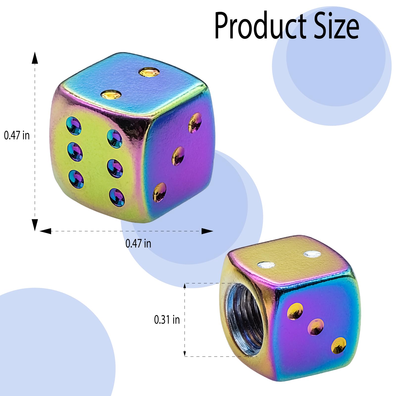 Meajoo 4Pcs Aluminum Dice Tire Valve Stem Caps, Universal Aluminium Alloy Dustproof Tire Valve Stem Covers For Cars, Suv, Trucks