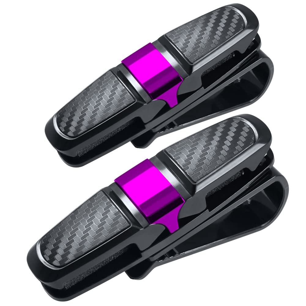 Finegood 2 Pack Glasses Holders For Car Sun Visor, Sunglasses Eyeglasses Mount With Ticket Card Clip - Black + Pink
