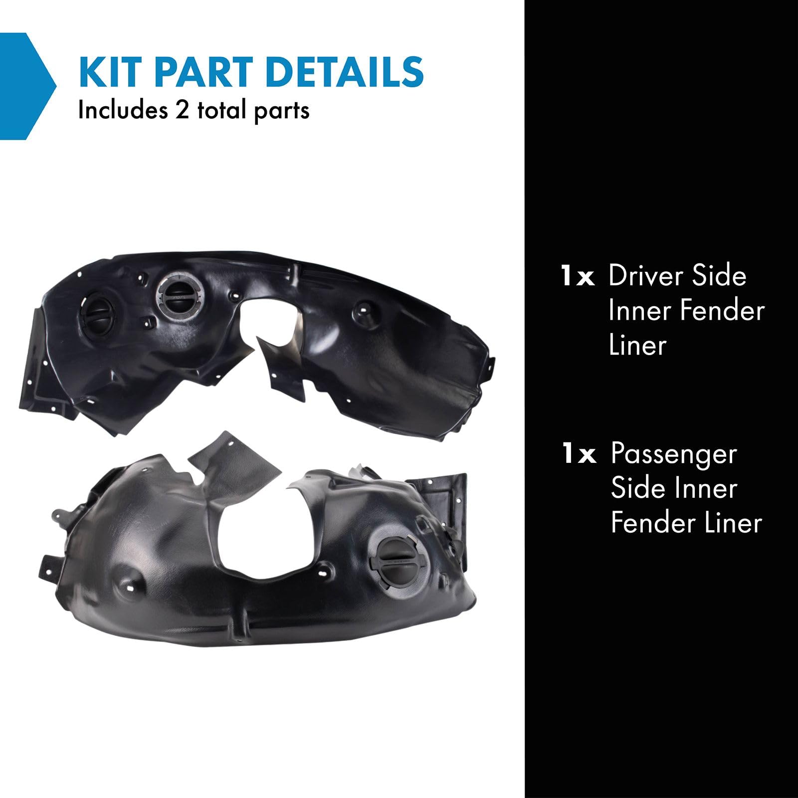 Trq Inner Fender Liner Set Compatible With 2011-2015 Mini Cooper Mc1248102 Mc1249103