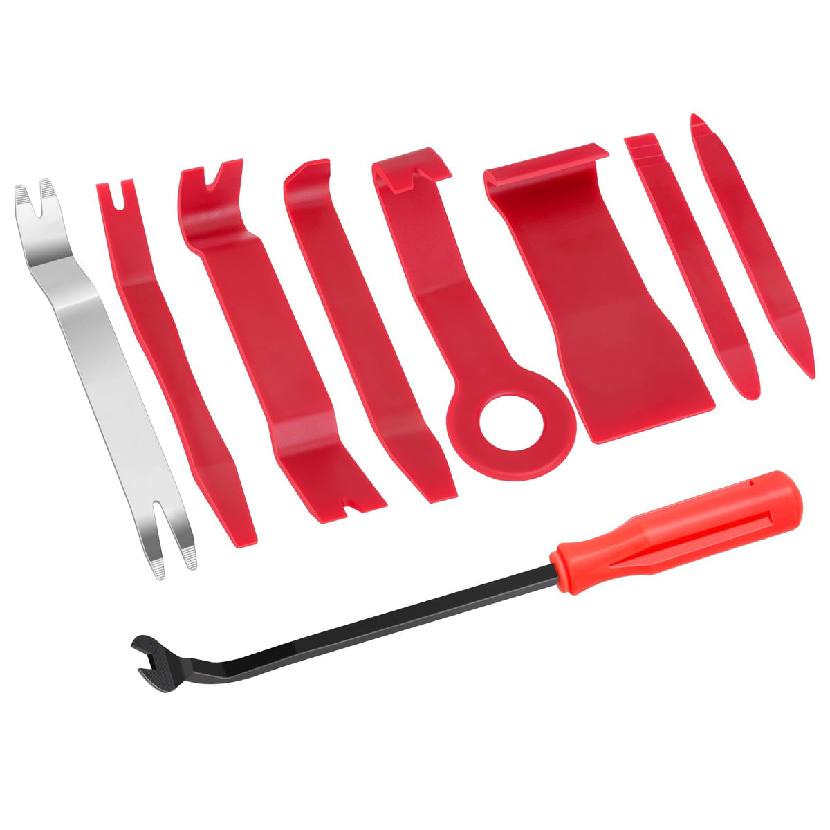Glk Auto Trim Removal Tool Set Door Clip Panel Removal Tool Set Car Pry Tool With Fastener Remover For Car Dash Radio Audio Installer Pry Tool 9Pcs,Red