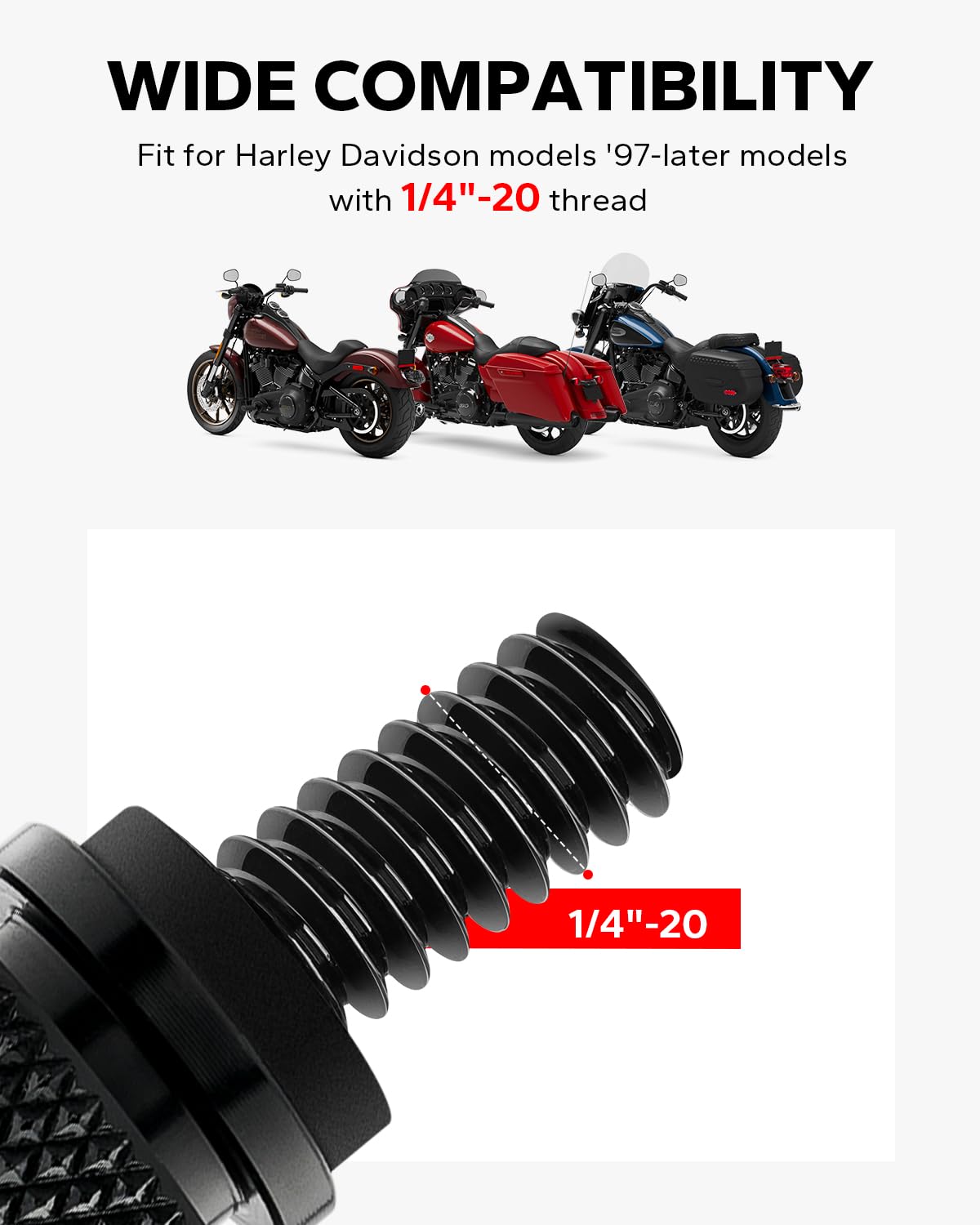 Amazicha Black Aluminum Fender Rear Seat Bolt Nut Tab Mount Knob Cover 1/4'-20 Thread Seat Screws Kit Compatible For Harley Davidson Touring Softail Dyna Sportster 1996-2024