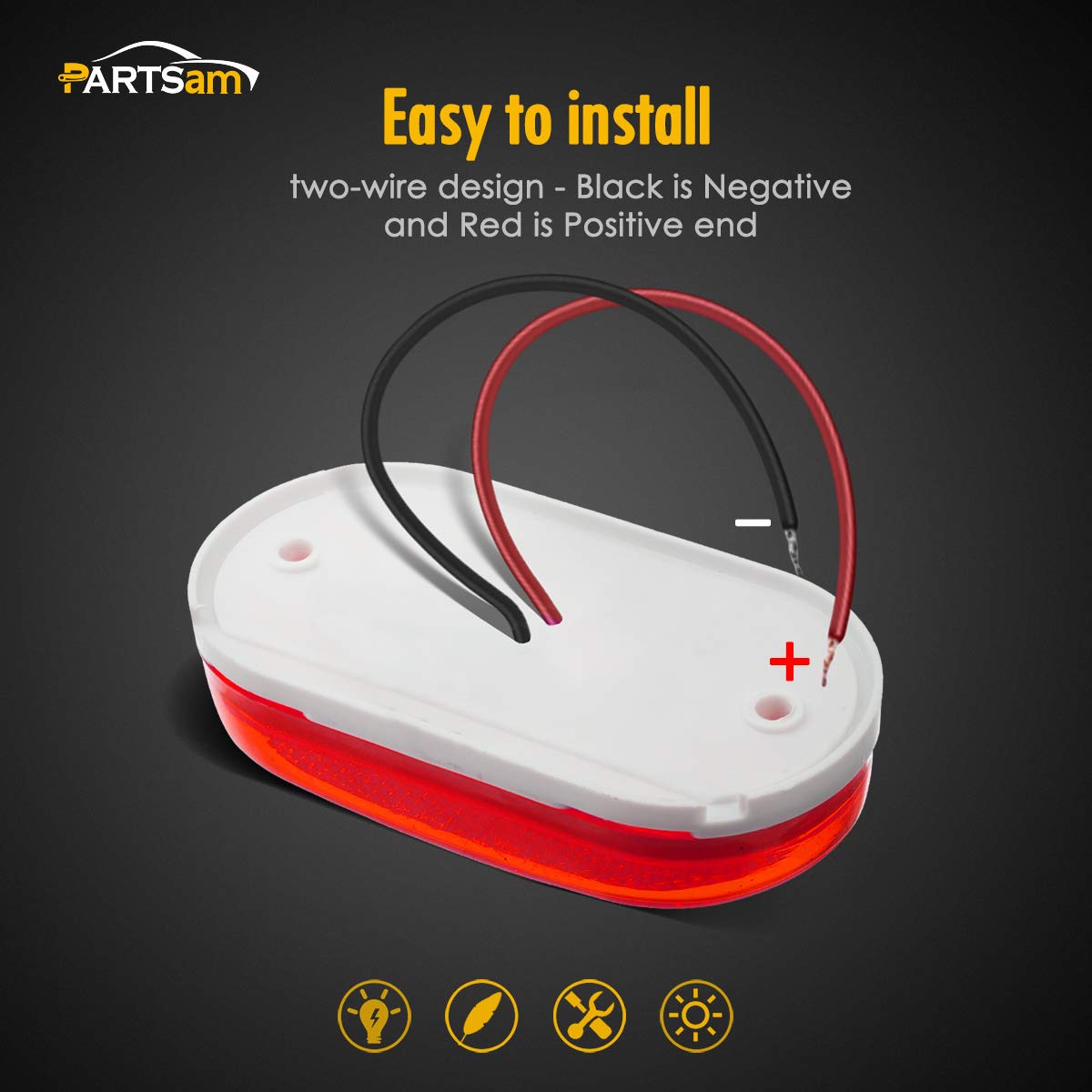 Partsam 5Pcs 12V 4 Inch Oblong Red Side Marker Clearance Lights 6 Diodes With Reflex Lens [Dot Certified] Surface Mount 2X4 Rect