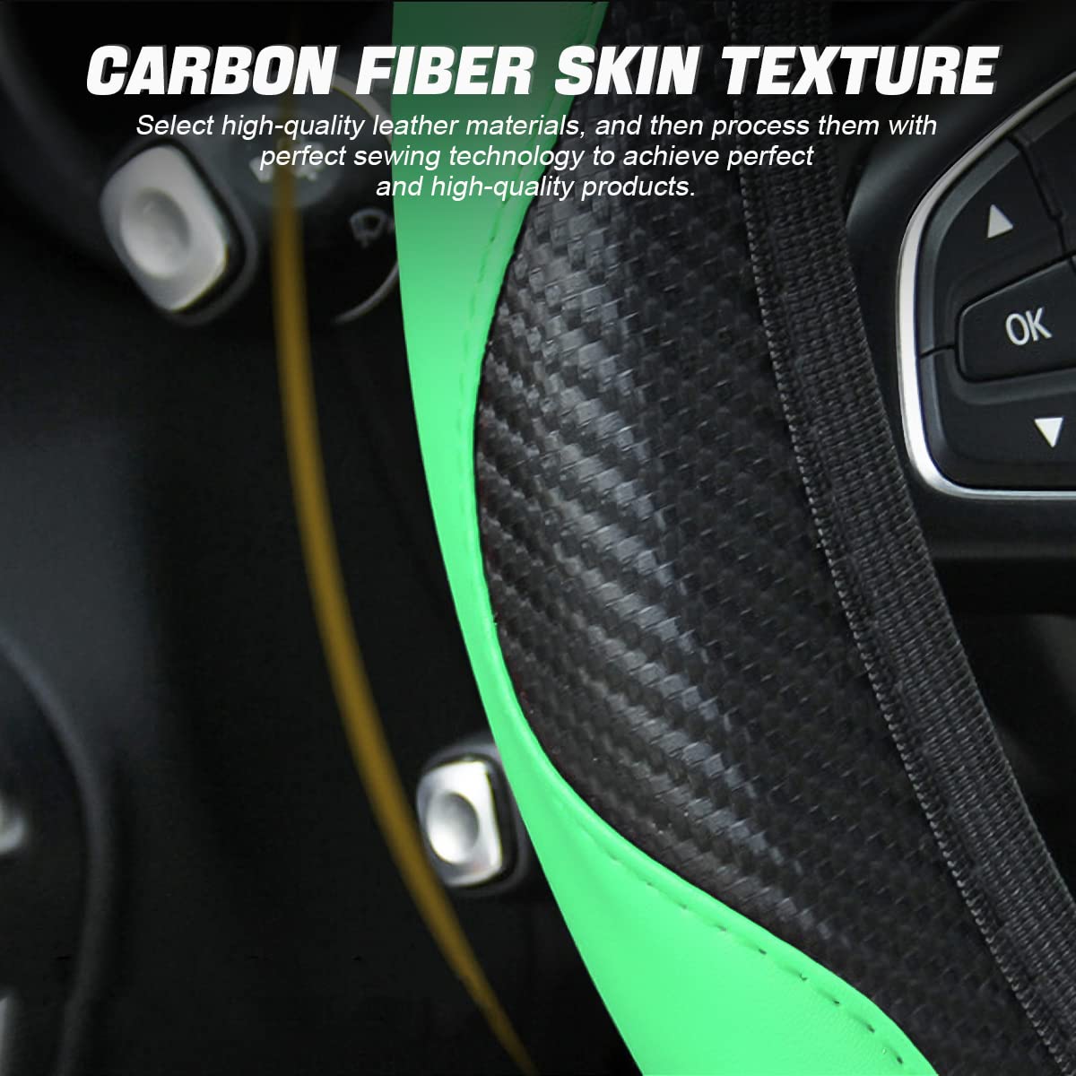 LoyaForba Car Steering Wheel Cover, Microfiber PU Leather Elastic Carbon Fiber Auto Steering Wheel Protector, Universal 15 Inch