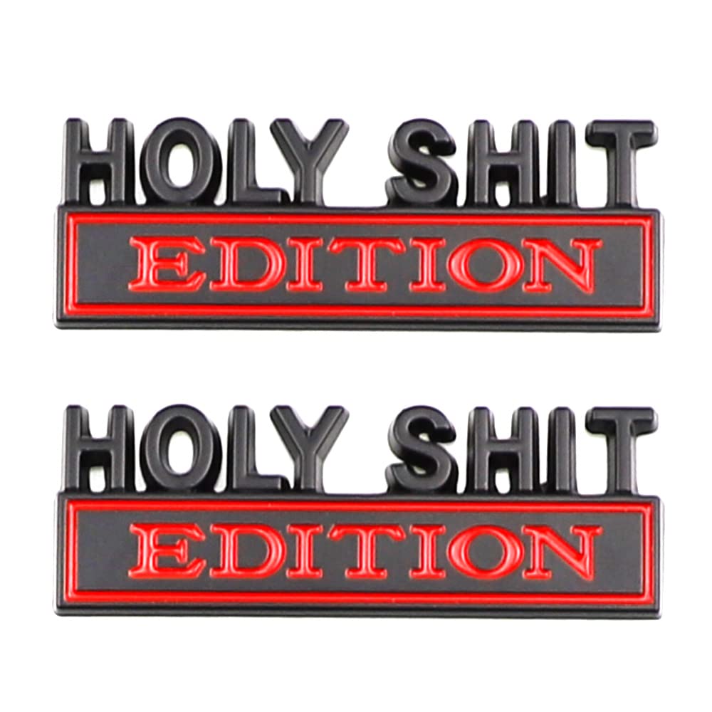 2 Pcs Holy Shit Edition Emblem Car Side Rear Front Hood Trunk Door Badge 3D Decal Sticker Fit For Car Truck Suv (Holy Shit, Blac