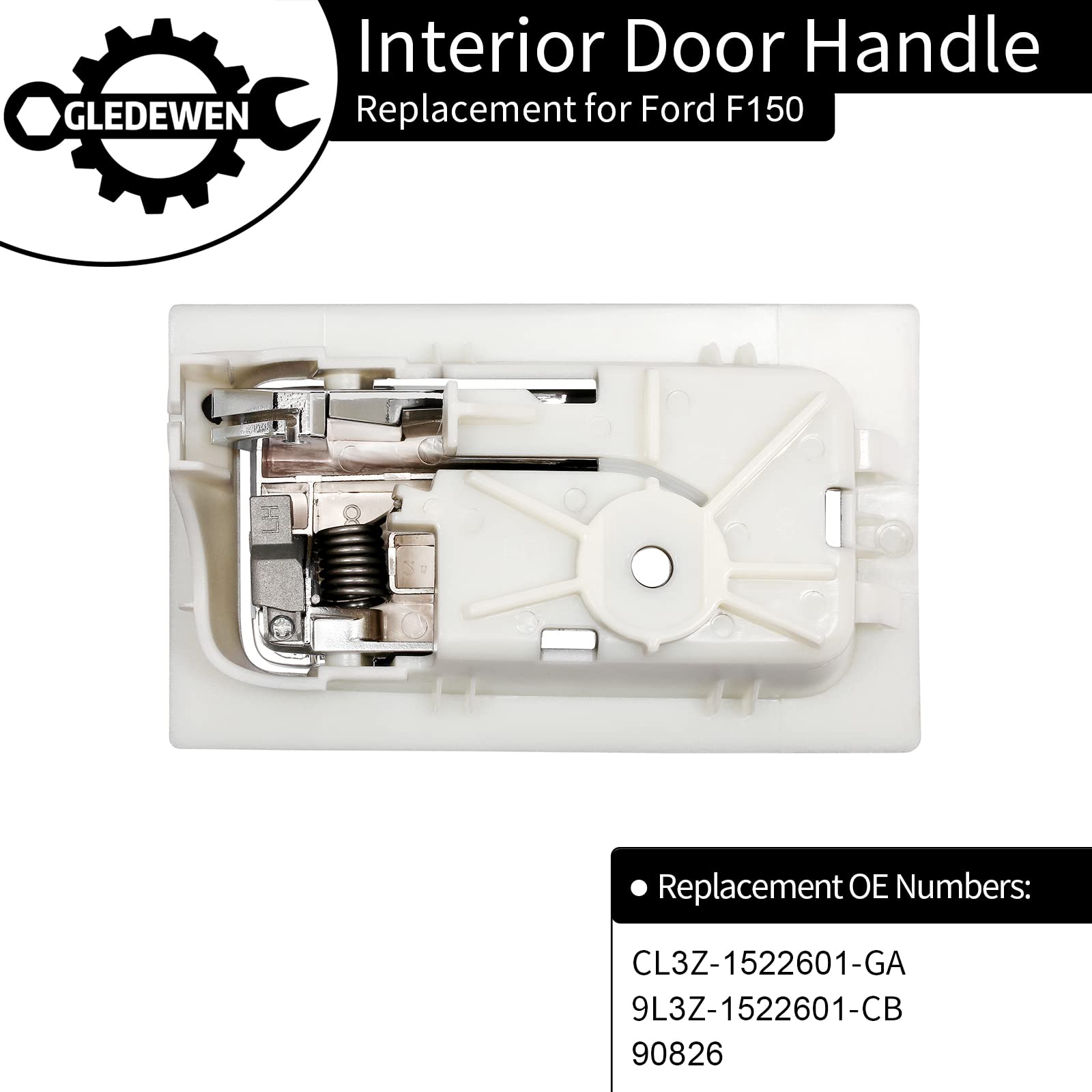 Gledewen Chrome Interior Door Handle for 2009-2014 Ford F150, Left Driver Side, Gray Housing, CL3Z-1522601-GA, 9L3Z-