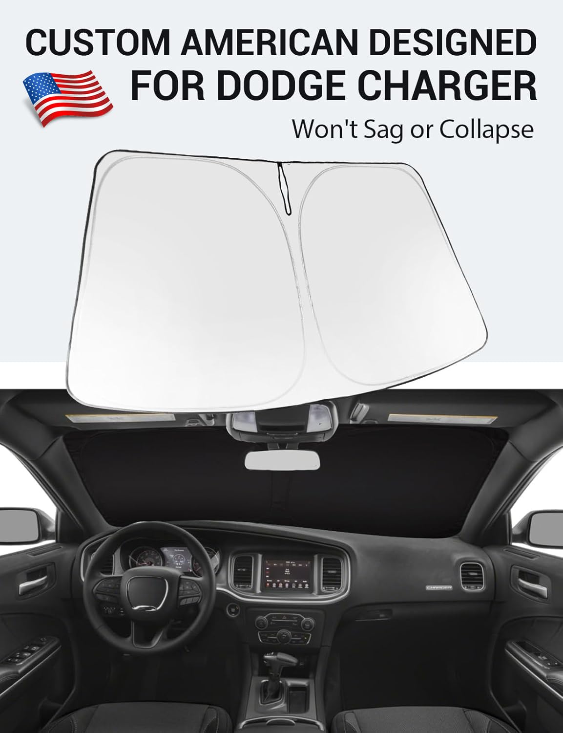 Proadsy 2025 Upgrade Windshield Sun Shade Custom Fit 2011-2023 2024 2025 Dodge Charger Foldable Front Sunshade Protector Sun Vis