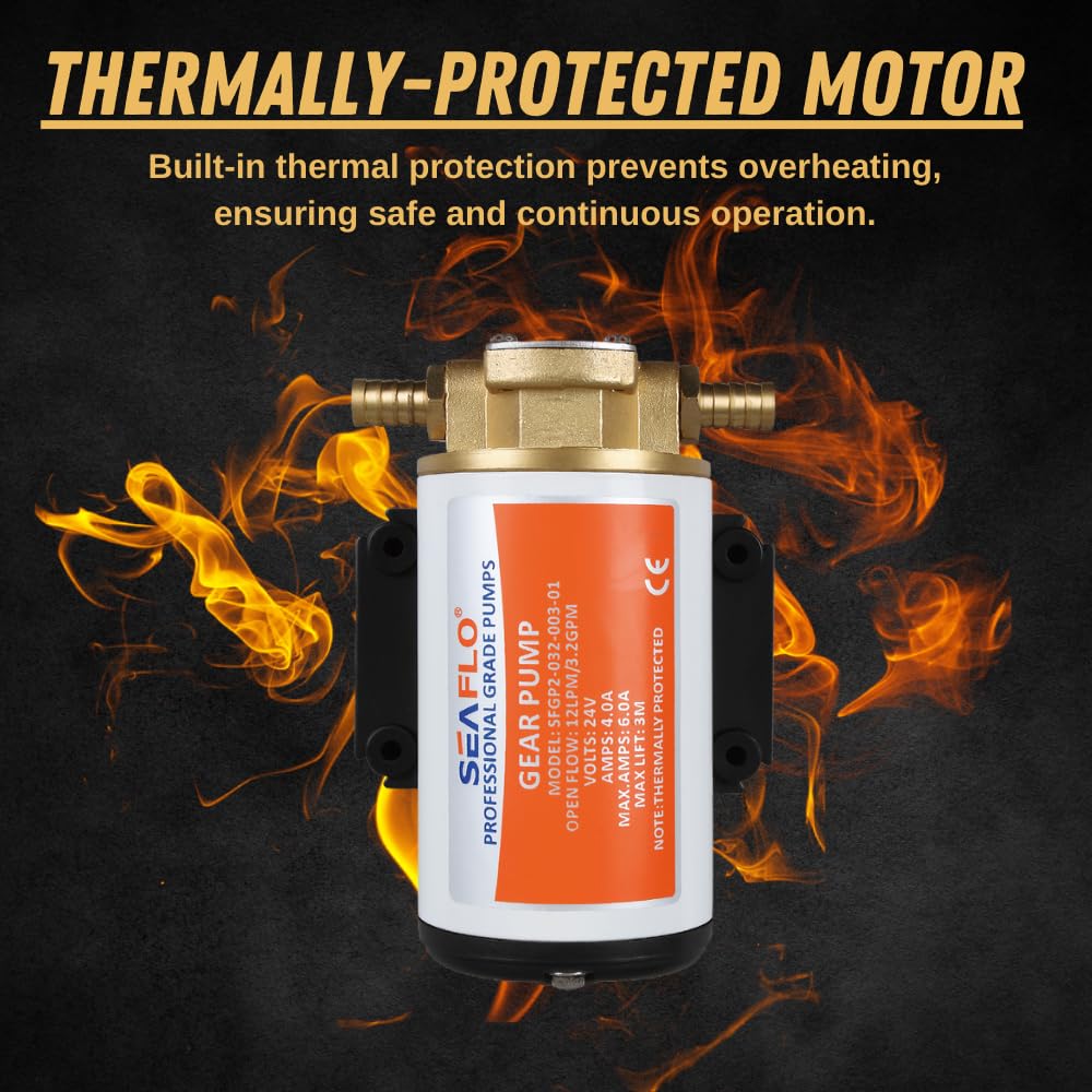 SEAFLO 24v Self Priming Impeller Gear Pump 3.2 GPM/ 18.0 LPM for Diesel Lubricants Machinery Fuel Scavenge Oil Transfer