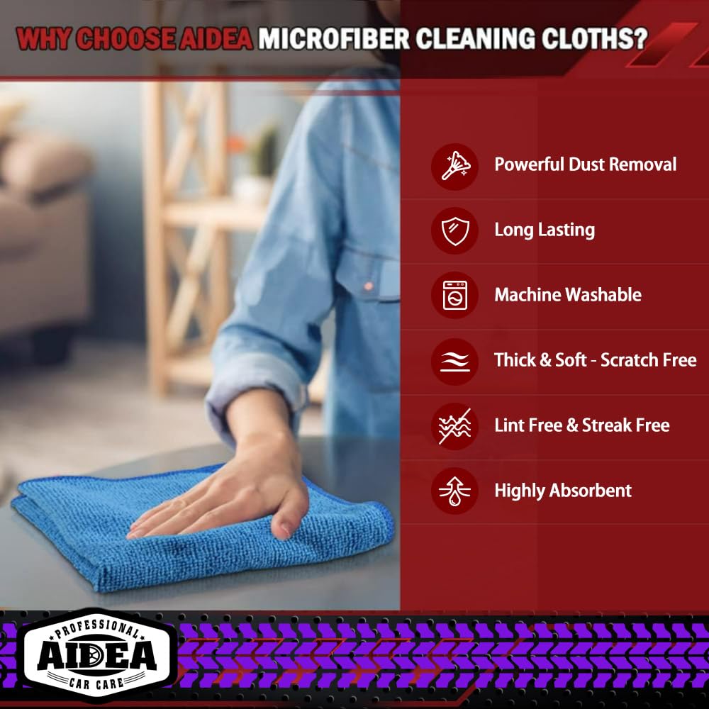 Aidea Microfiber Cleaning Cloth 10Pk, Micro Fiber Cloth For Cleaning Cars, Premium All Purpose Car Towels, Dusting Cloth Cleanin