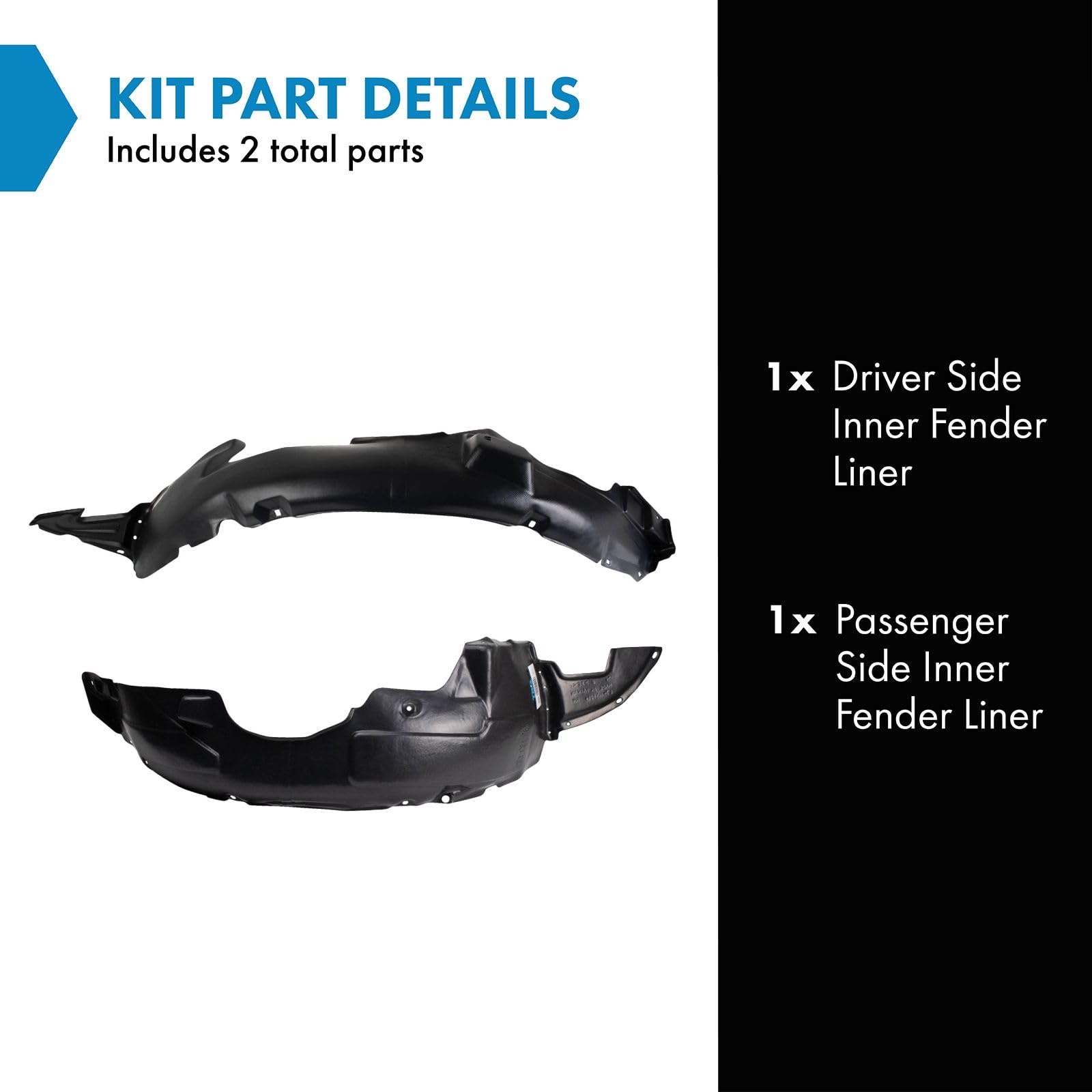 Trq Inner Fender Liner Set Compatible With 2009-2010 Hyundai Elantra Hy1249118 Hy1250112