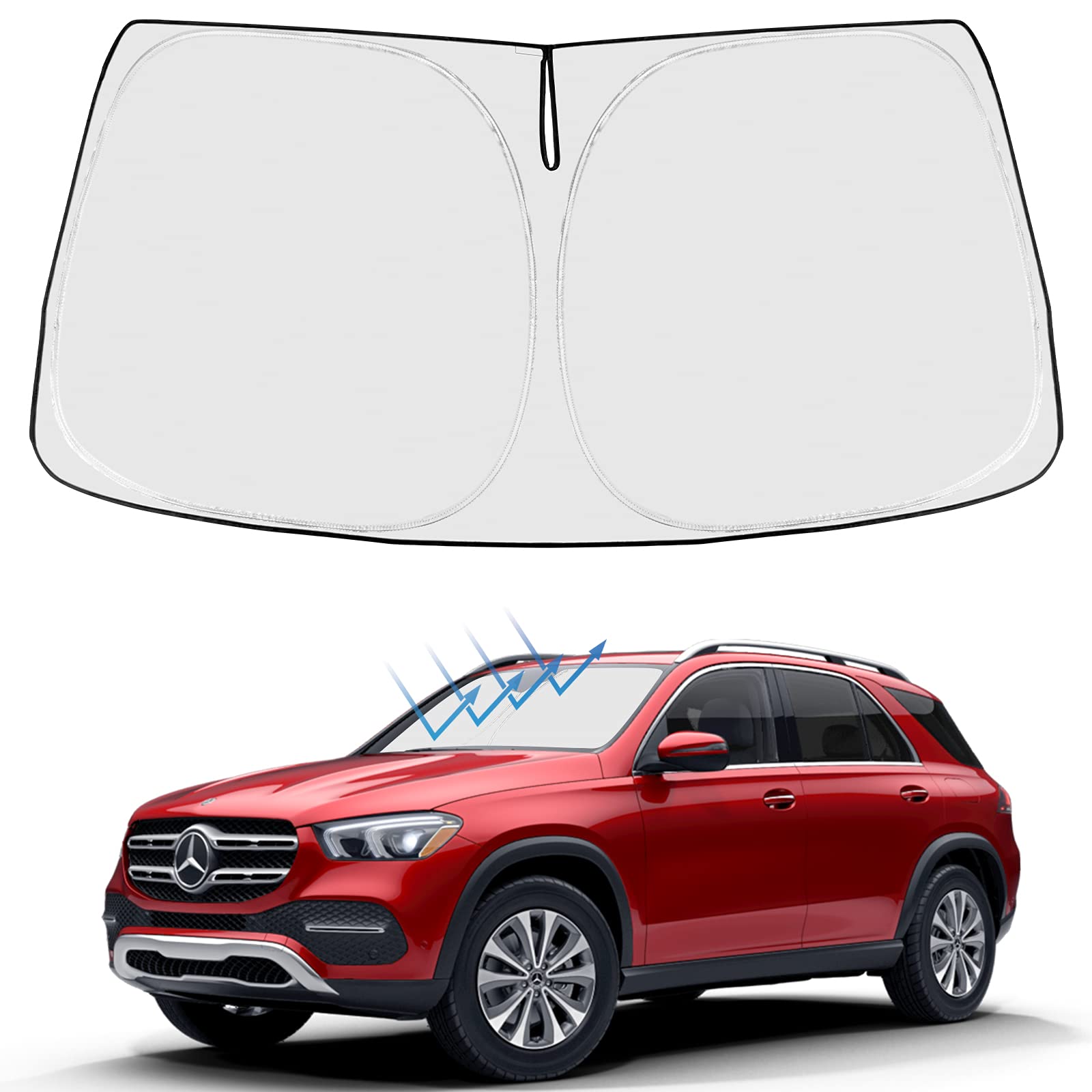 Proadsy 2025 Upgrade Windshield Sun Shade Custom Fit Mercedes Benz Gle 2020-2024 2025 4-Layer Foldable Front Sunshade Protector