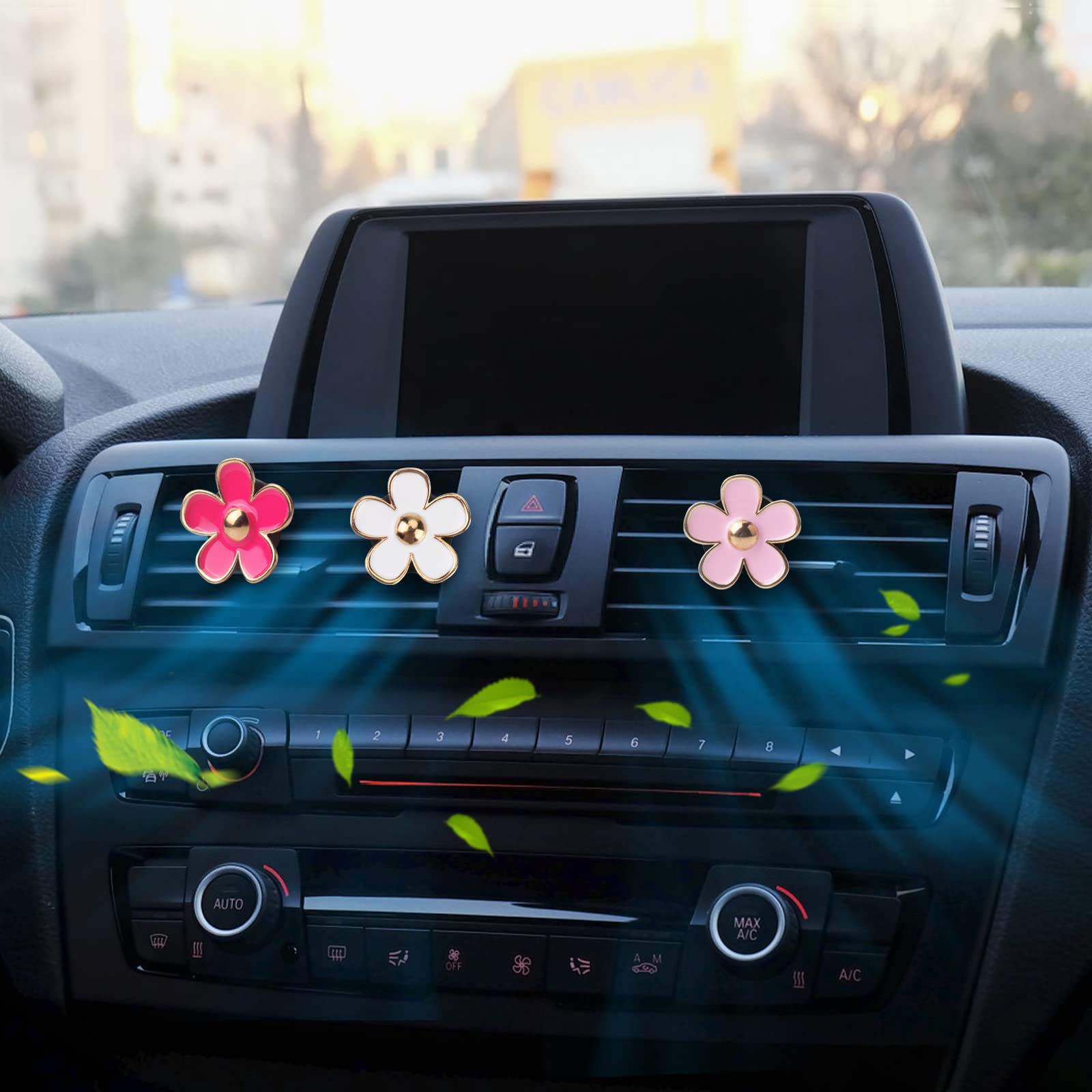 Pink Car Accessories For Women Teen Girls 6Pcs Cute Auto Scent Air Fresheners Vent Clips Girly Daisy Flower Decorations Interior