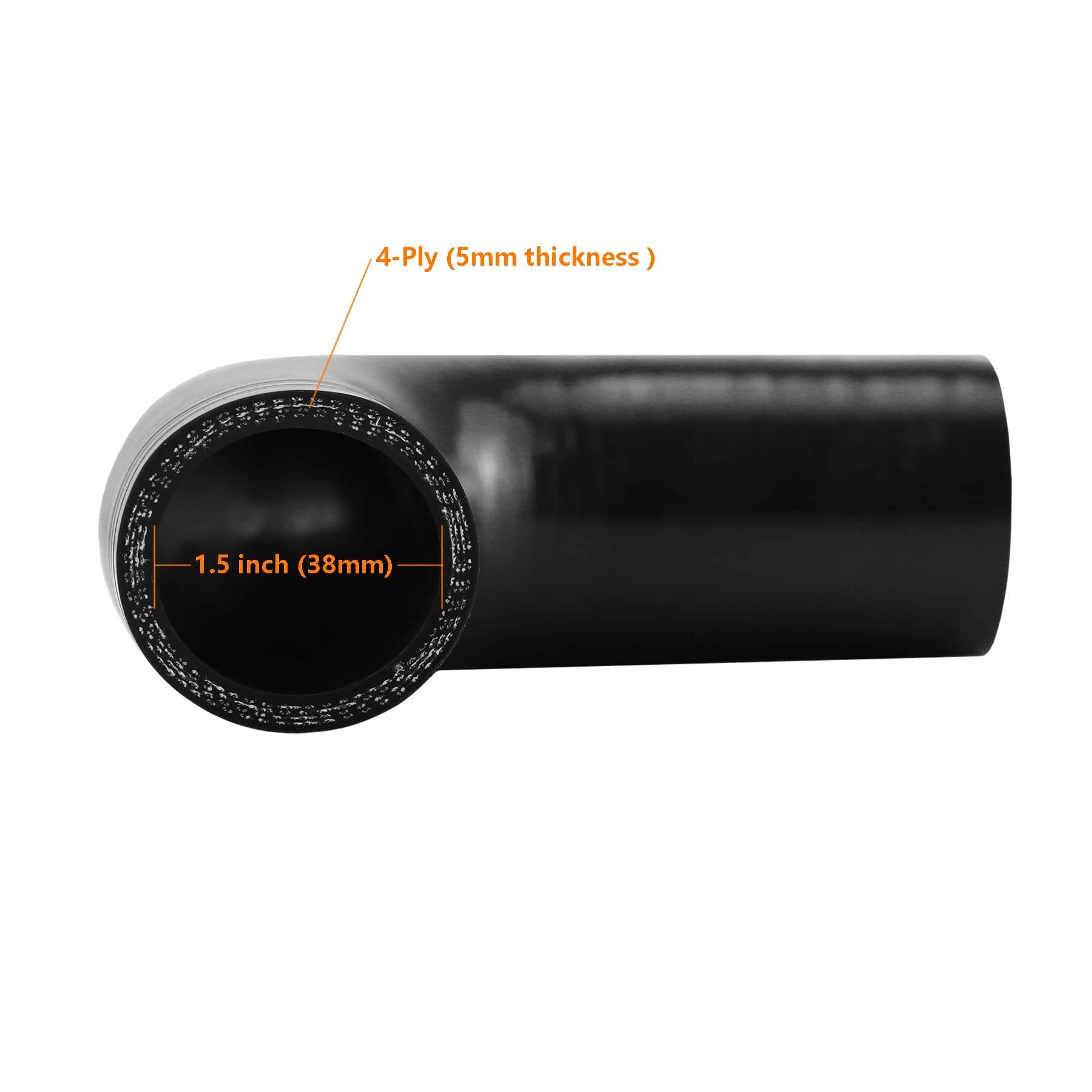 Ucreative 90 Degree Elbow 4-Ply High Performance Coupler Silicone Hose For Vehicle With T-Bolt Clamp Id: 1.5''(38Mm)