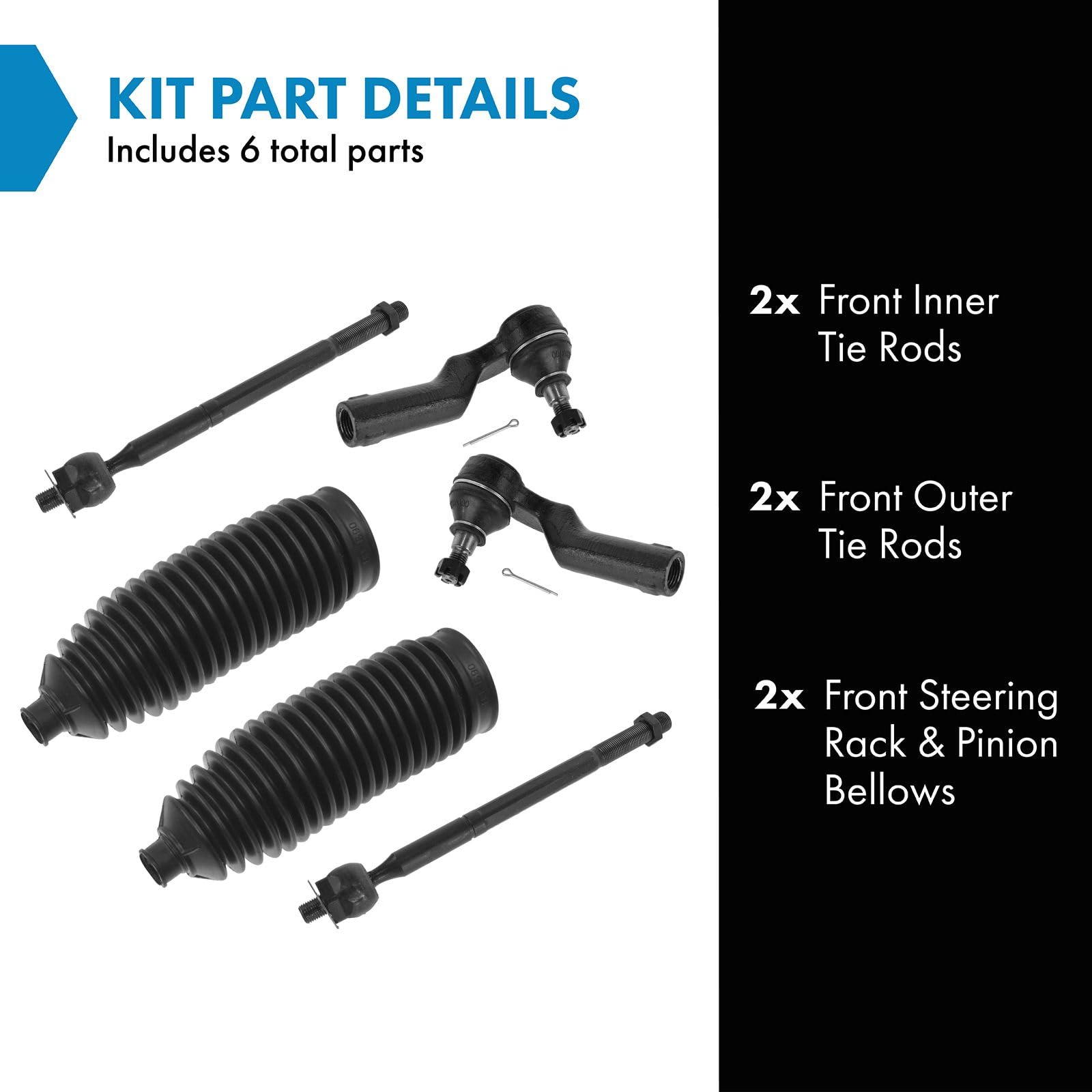 Trq Front Steering Kit Steering Rack & Pinion Bellow Tie Rod Compatible With 2004-2013 Mazda 3 2006-2015 5