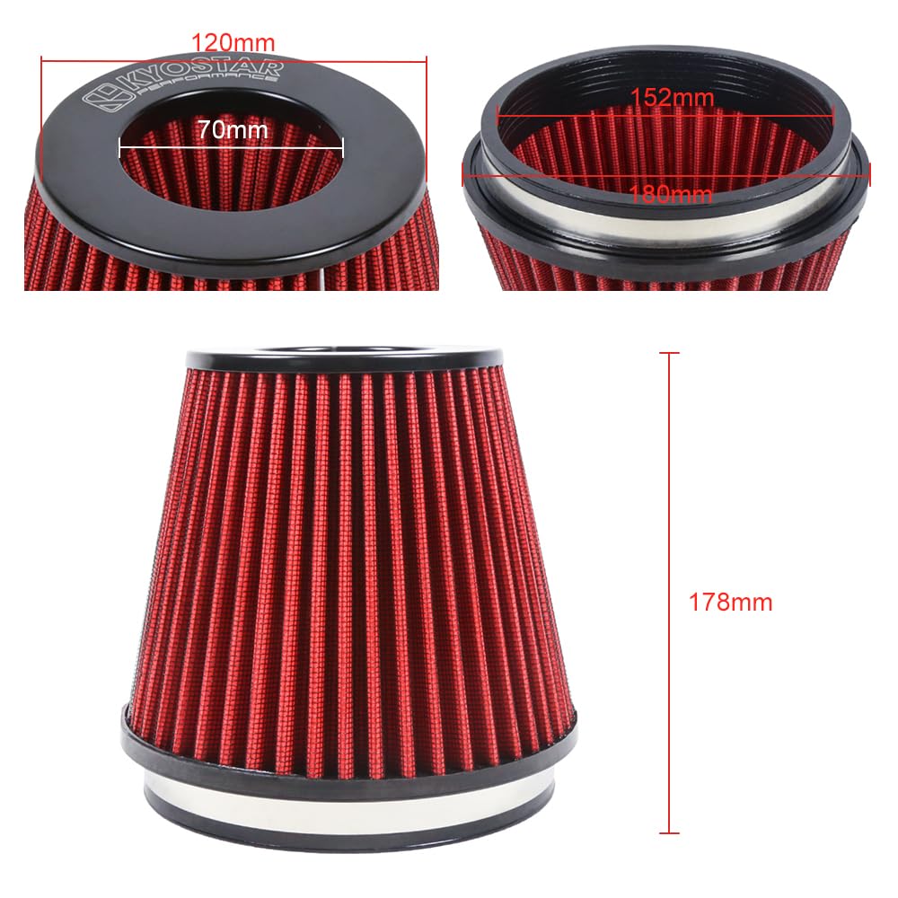 Kyostar 6'' 152Mm High Flow Inlet Cold Air Intake Cone Replacement Dry Air Filter Red