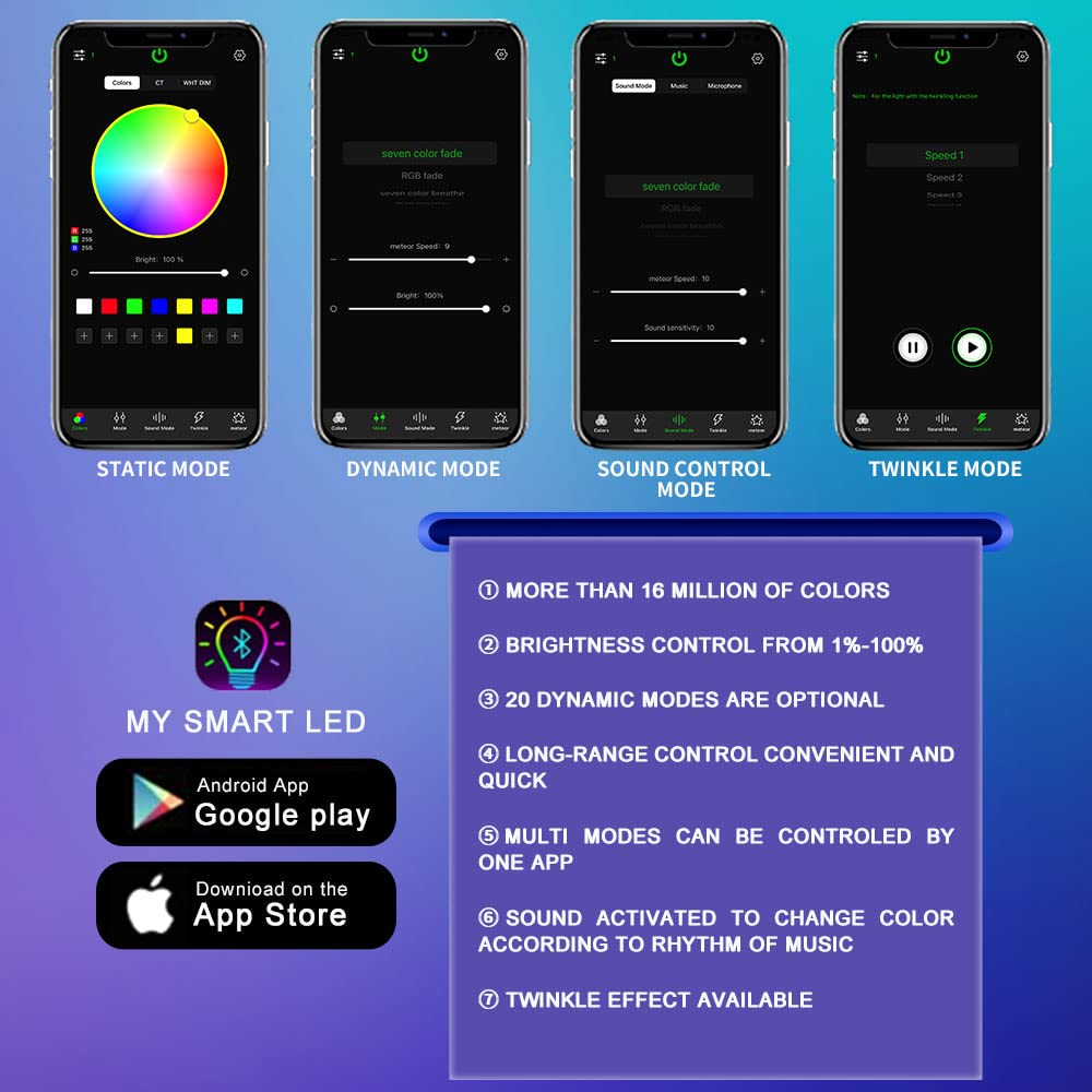 Atokee Starlight Headliner Kit, 10W Twinkle Fiber Optic Light Kit For Car Home Ceiling Use, 295Pcs Of (0.03In+0.04In+0.06In)*9.8Ft Car Interior Roof Star Lights With App/Remote Music Control