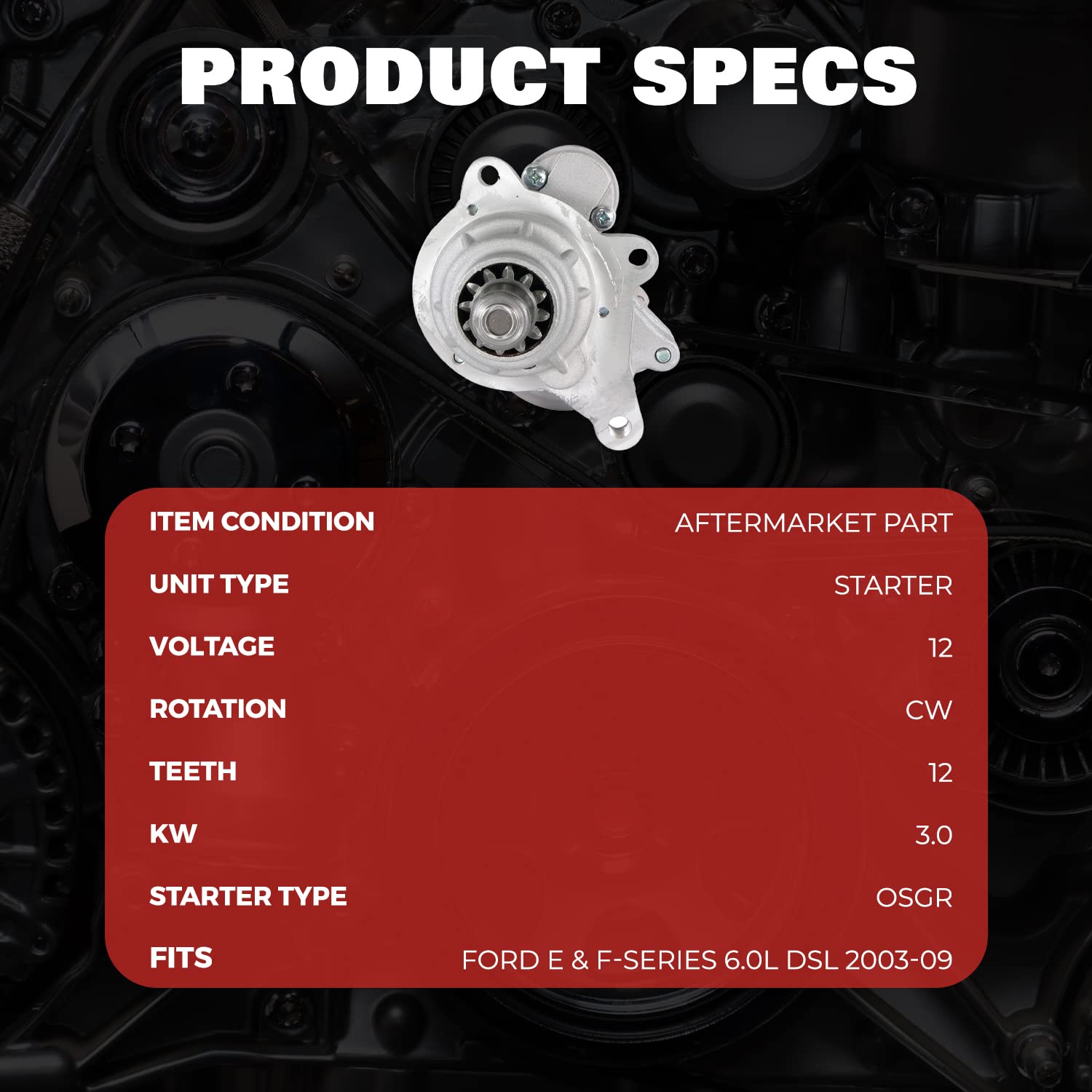 DB Electrical 410-14050 New Starter Compatible with/Replacement for Ford Truck Diesel 6.0L F Series 03-07, Excursion 03-05, 6.0