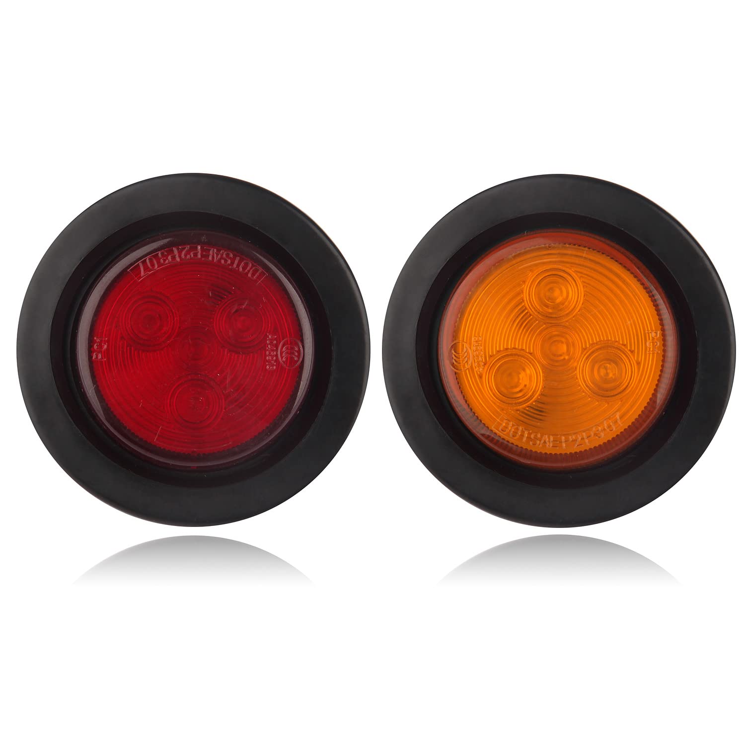 10Pcs 2 Inch Round Led Marker Lights, 2 Inch Round Trailer Led Side Marker And Clearance Marker Lights 4 Led Sealed Flush Mount