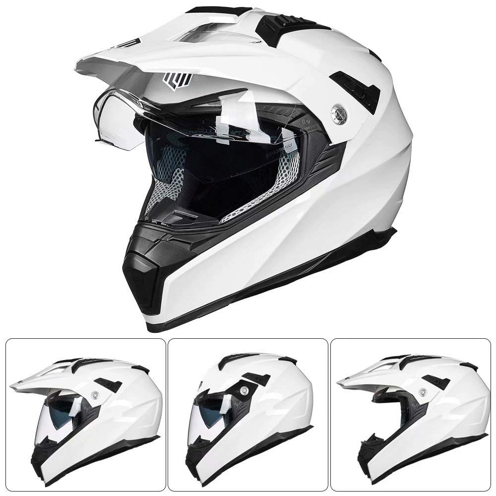 Ilm Off Road Motorcycle Dual Sport Helmet Full Face Sun Visor Dirt Bike Atv Motocross Casco Dot Certified Model 606V(White, S)