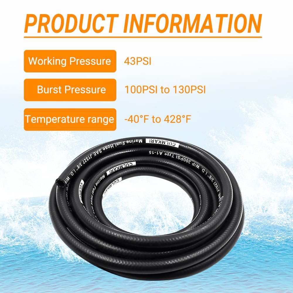 3/8'' Marine Fuel Hose Feed Line Rubber Type A1-15 / Sae J1527 Standards Fits Ships And Marine Equipment (10 Ft)