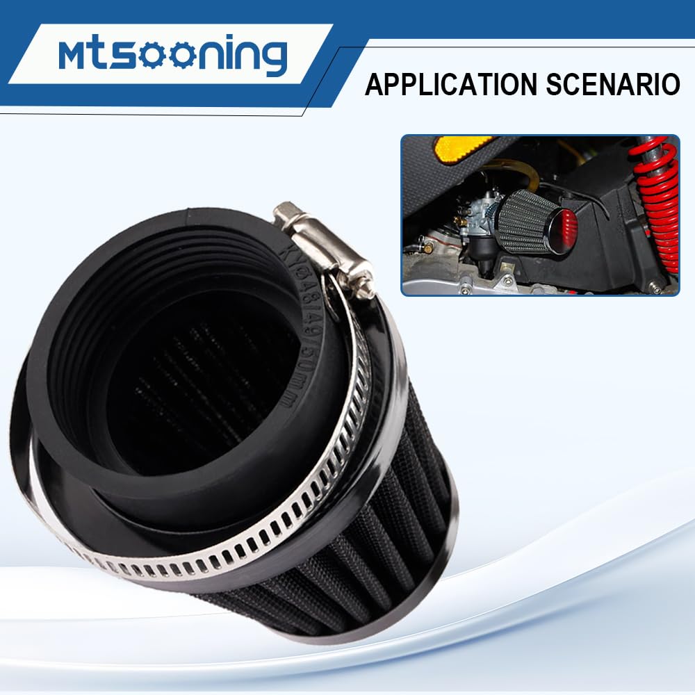 Mtsooning Universal Air Filter, 50Mm Motorcycle Cone Intake Breather Cleaner Replacement For Atv Kart Dirt Pit Bike Motorcycle,