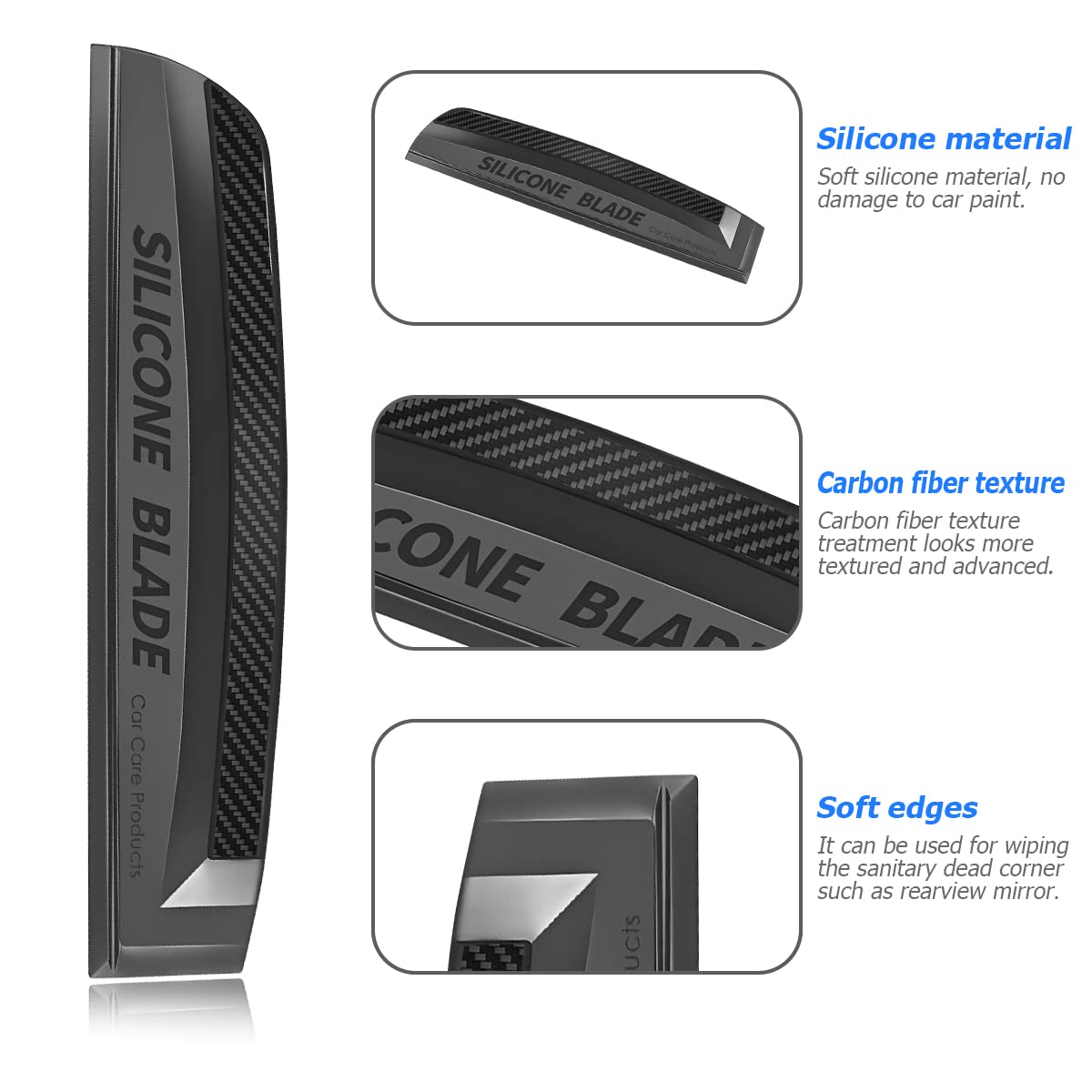 Moioee Car Window Squeegee, Soft Silicone Blade For Cleaning Water, Professional One-Piece Auto Glass Water Wiper, 11.8 Inches Water Scraper Cleaner For Shower Doors Mirror, Home Drying Use