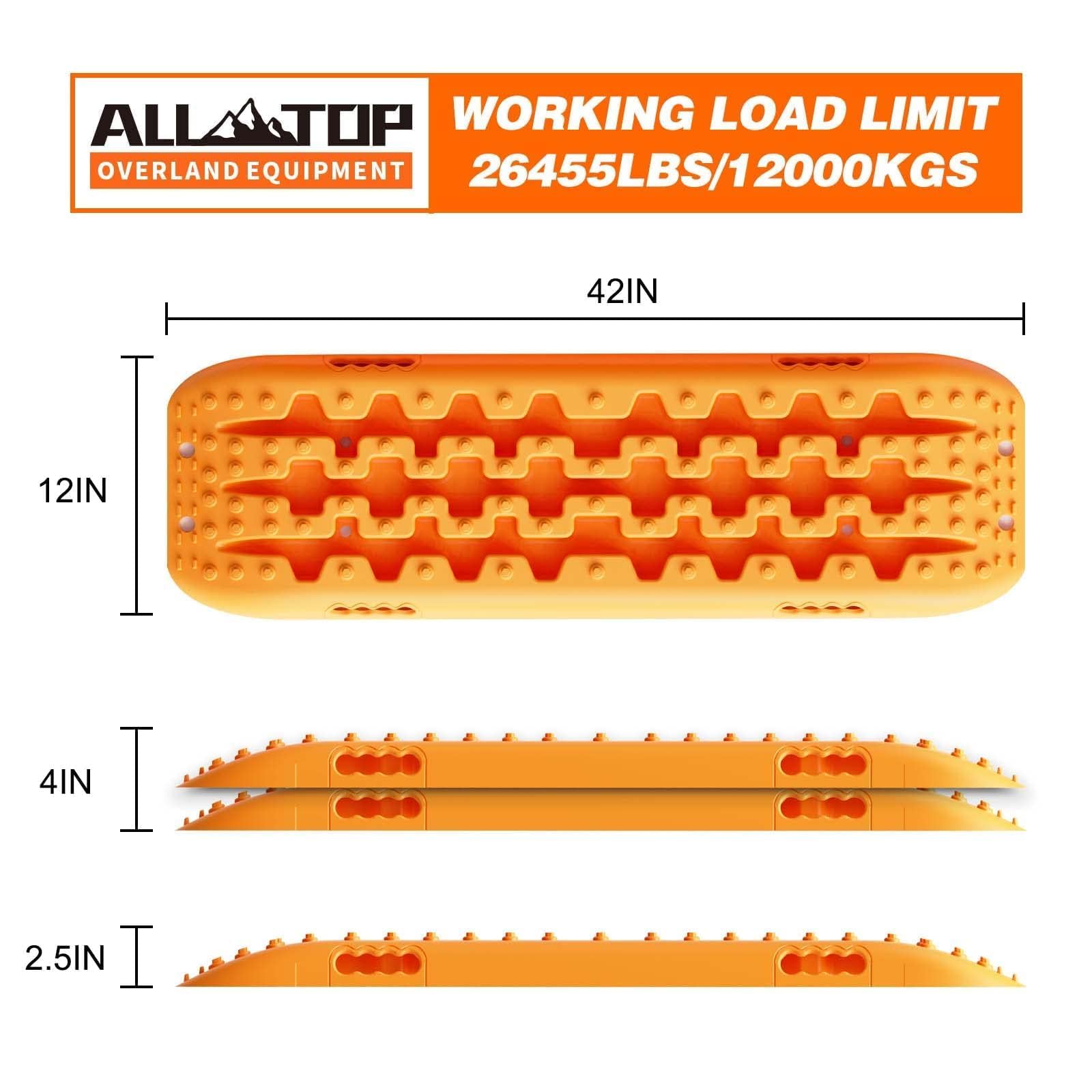 ALL-TOP Recovery Traction Boards 2PCS - Bendable Tire Friction Tracks, Reinforced, Orange, Model ATTM109C, Includes Carry Bag & Mounting Kit